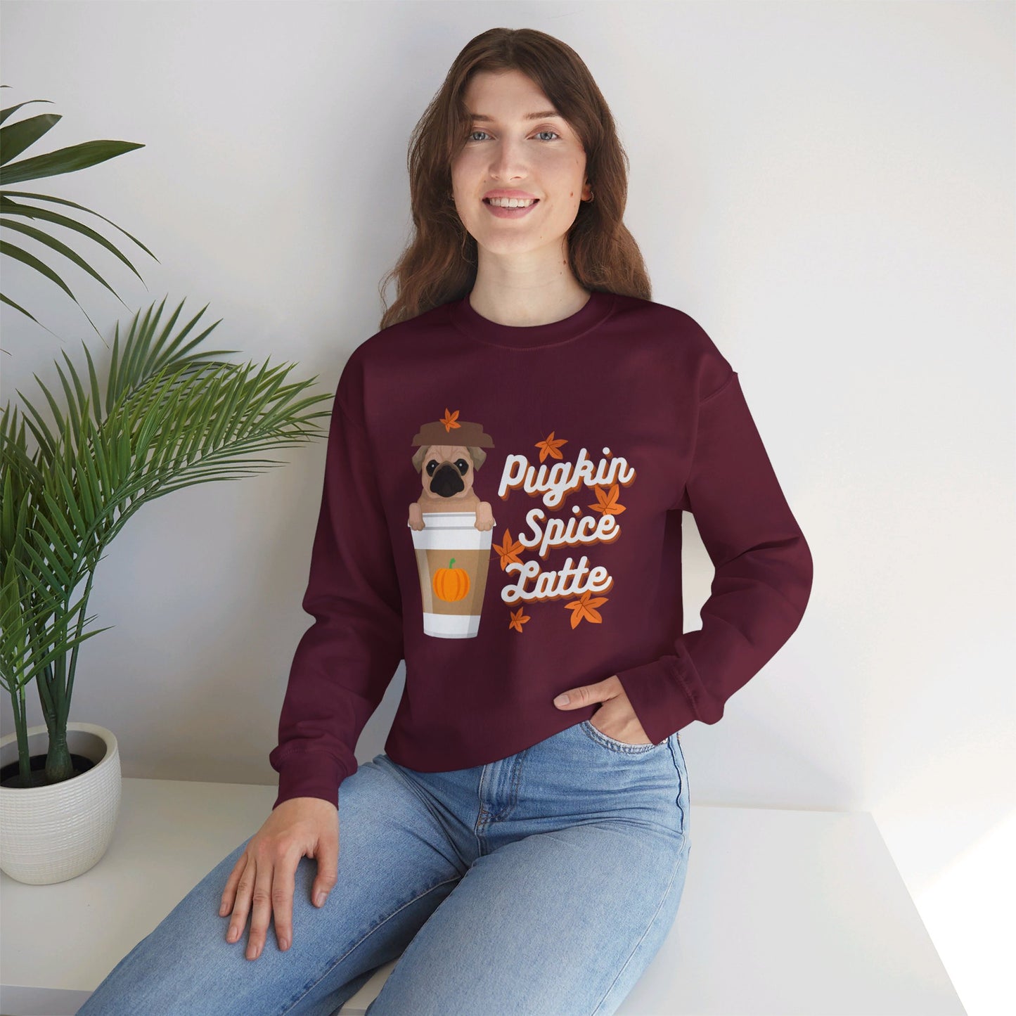 Funny Fall Sweatshirt - Pugkin Spice Latte - Pumpkin Spice, Pug Lover Sweatshirt, Cute Dog, Pug Life, Coffee Lover, Cozy Unisex Crewneck Sweatshirt