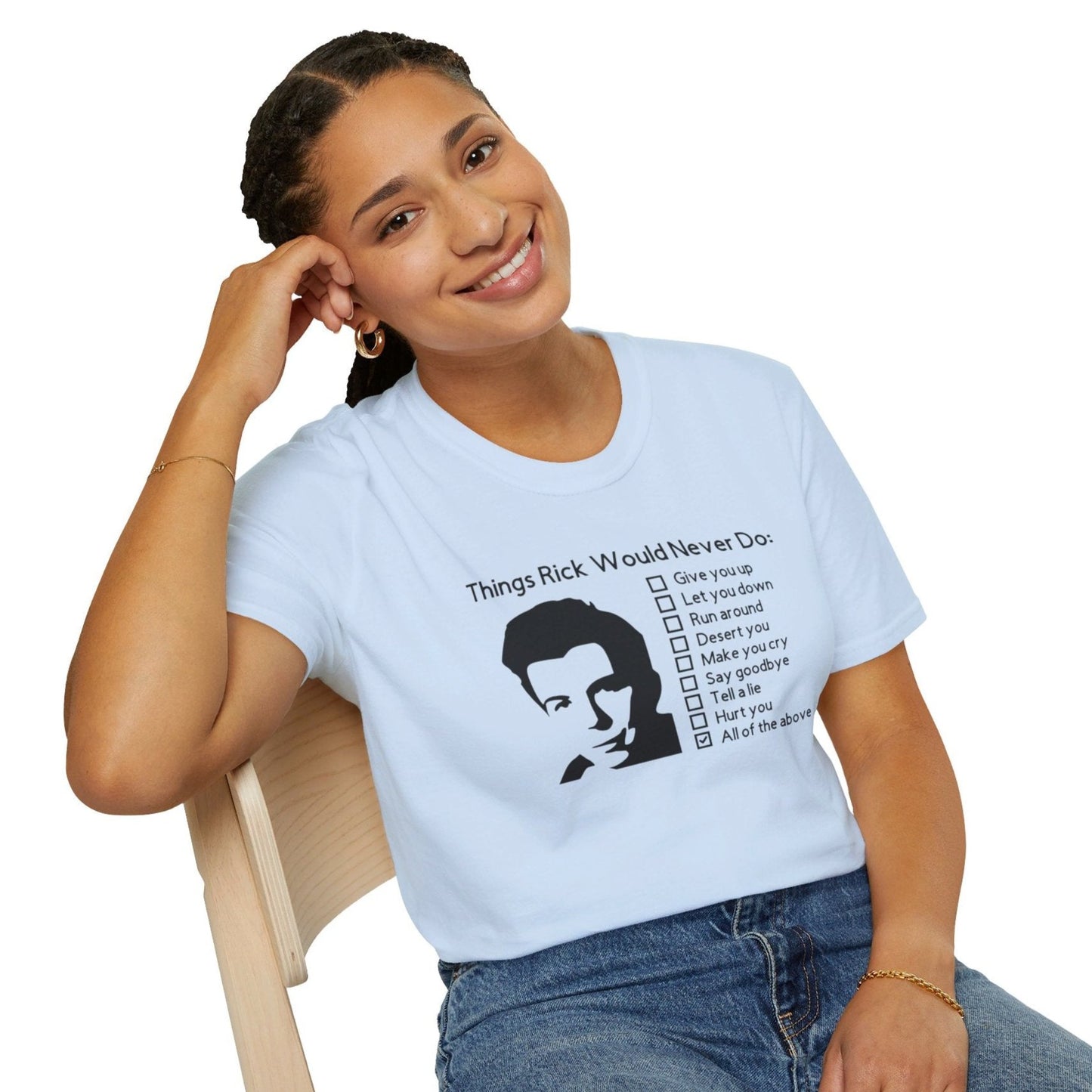Funny Things Rick Would Never Do T-shirt - Rick Astley - 80's Music Shirt - Never Gonna Give You Up - Rick Roll, Unisex Softstyle T-Shirt