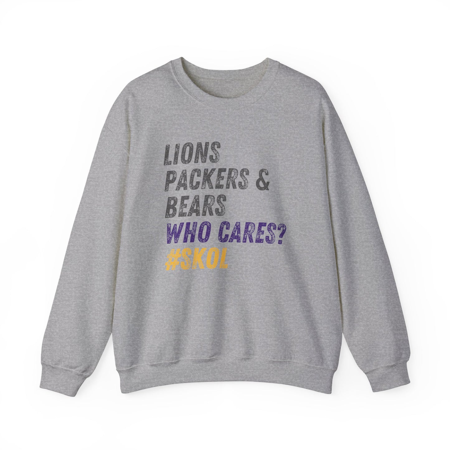 Funny Vikings Fan Sweatshirt - Lions Packers & Bears Who Cares? Minnesota Sweatshirt, Sunday Funday, SKOL, Vikings Gift, Unisex Gildan Crewneck Sweatshirt