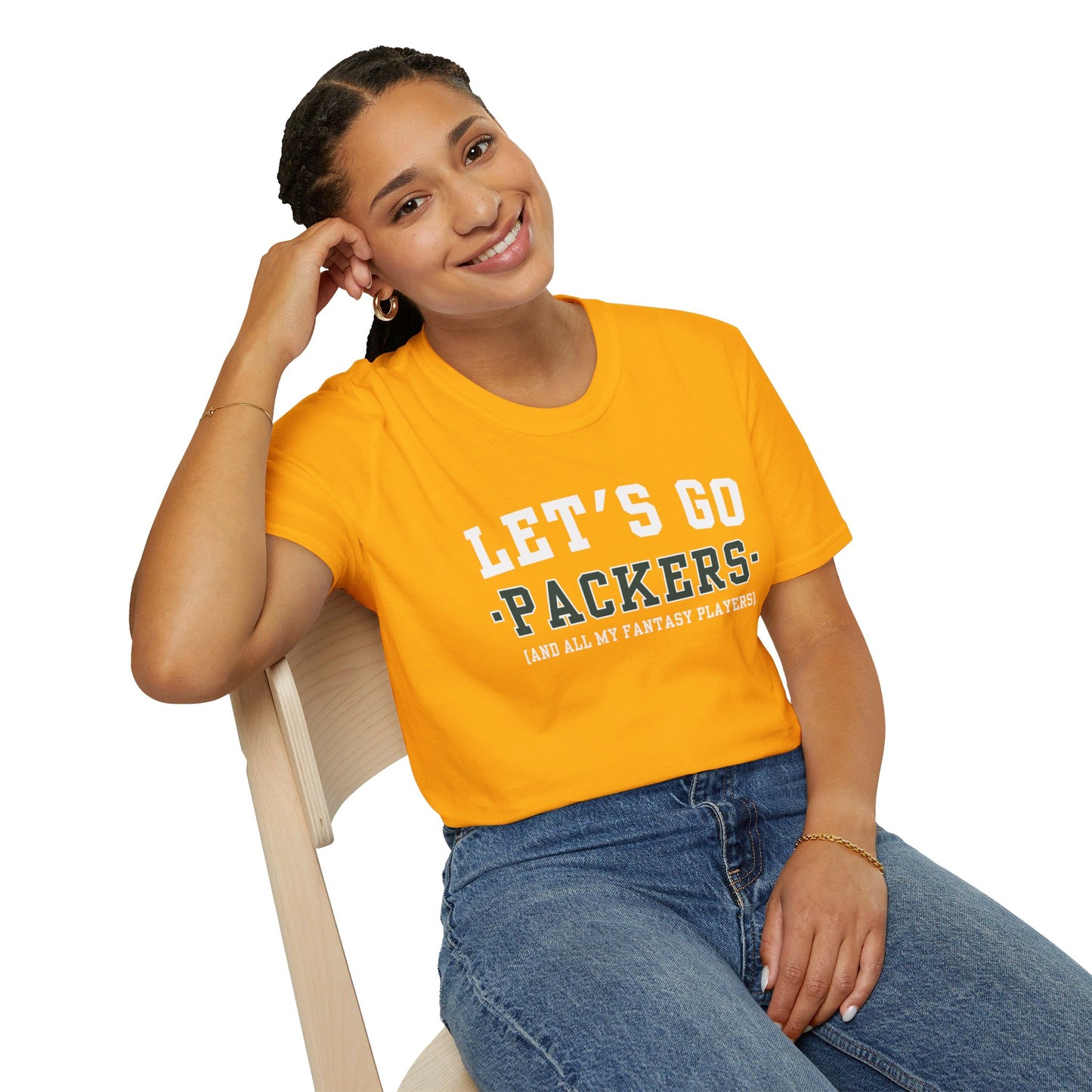 Funny Packers Fan Fantasy Football Game Day T-Shirt - Let's Go Packers And All My Fantasy Players, Green Bay Packers Shirt - Fantasy Team - Go Pack Go Shirt - Sunday Funday, Unisex Softstyle T-Shirts