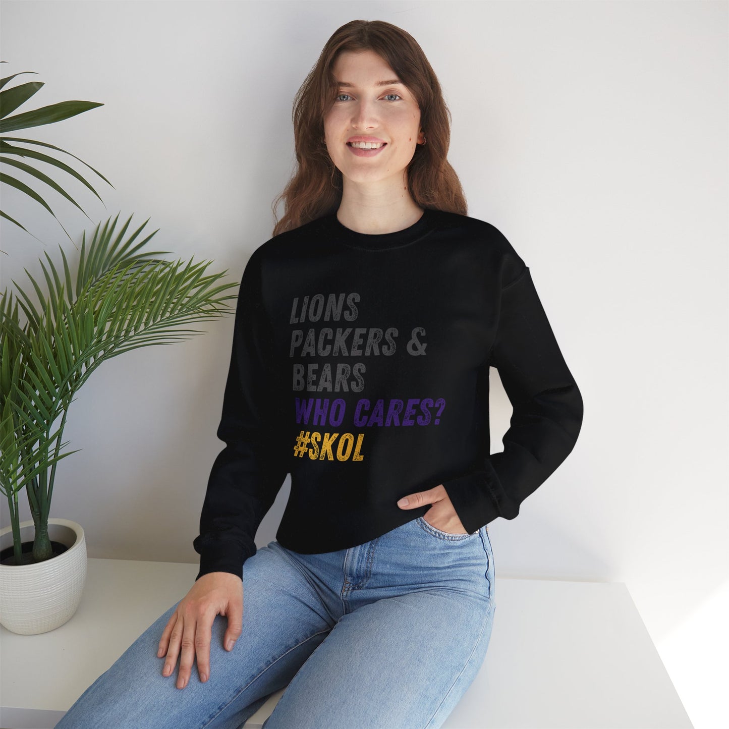 Funny Vikings Fan Sweatshirt - Lions Packers & Bears Who Cares? Minnesota Sweatshirt, Sunday Funday, SKOL, Vikings Gift, Unisex Gildan Crewneck Sweatshirt