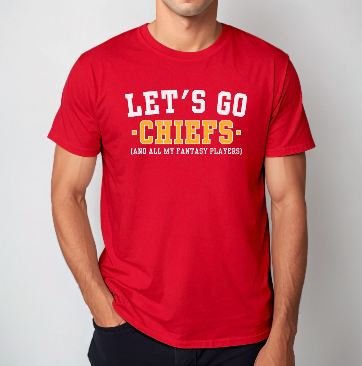 Funny Chiefs Fan Game Day T-Shirt - NFL - Let's Go Chiefs And All My Fantasy Players, Kansas City Chiefs Fan Gift - Fantasy Team - Let's Go - Chiefs Kingdom - Sunday Funday, Unisex Softstyle T-Shirts