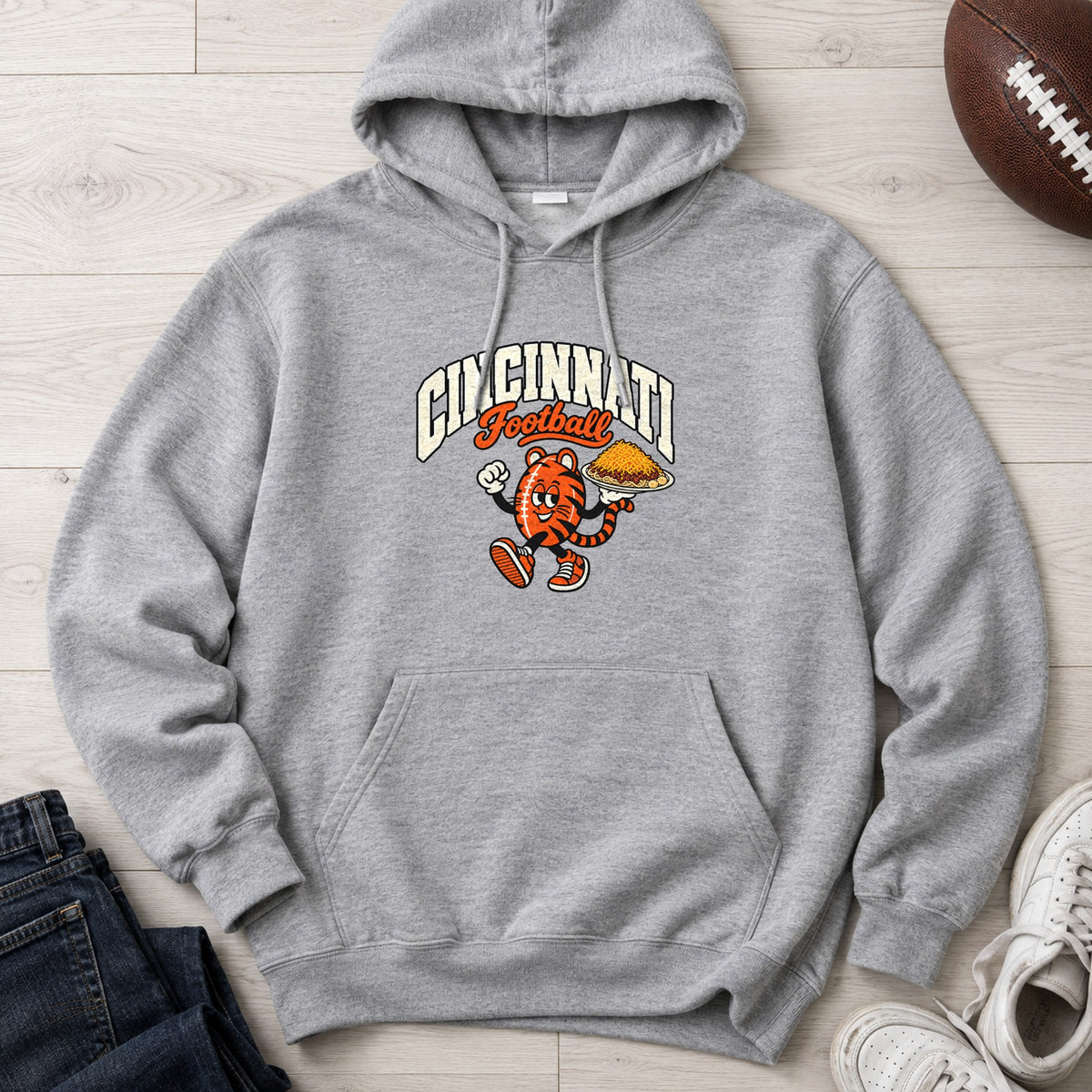 Cincinnati Football Retro Mascot Hoodie in Sport Grey