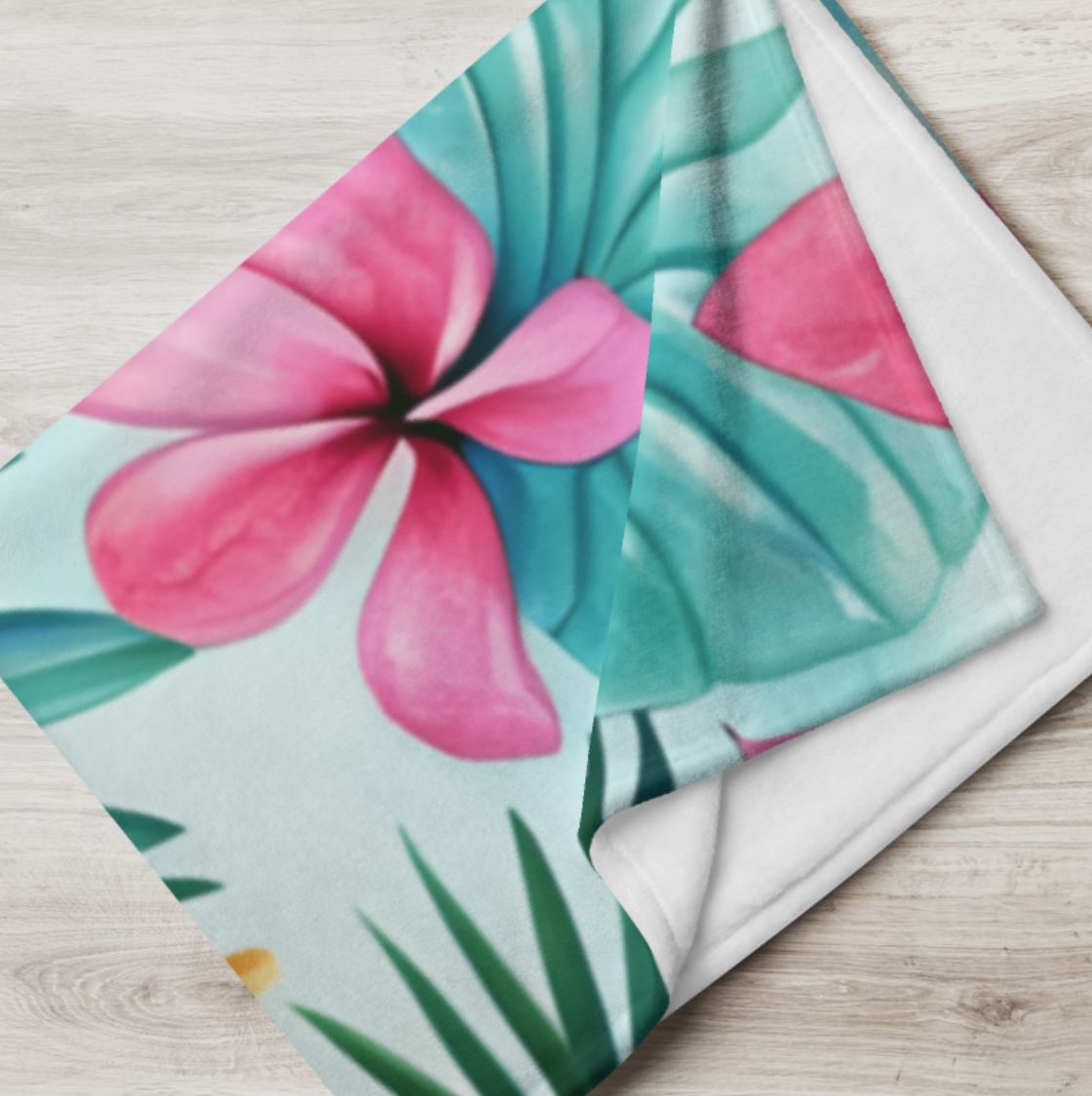 Soft Silk Touch Throw Blanket - Tropical Flowers - Palm Leaves, Teal, Pink, Blue, Green, Pastel Colors, Cozy Blanket, Bright Colored Blanket