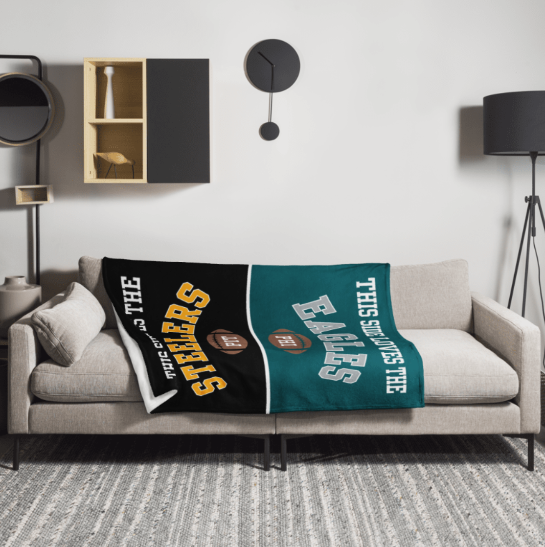 Customized Blanket for Split Households - NFL Football House Divided - Choose Your Side - Soft Silk Touch Throw - Rival Teams - Personalized