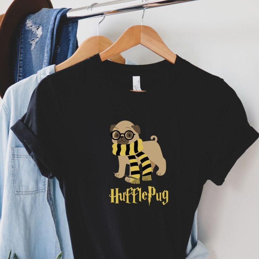 Funny Harry Potter Inspired Hufflepug T-Shirt, Pug Lover Shirt, Pug Mom Shirt, Pug Dad Shirt, Hufflepuff Shirt, Potterhead Tee, Harry Potter Gift, Unisex Bella Canvas T-Shirts