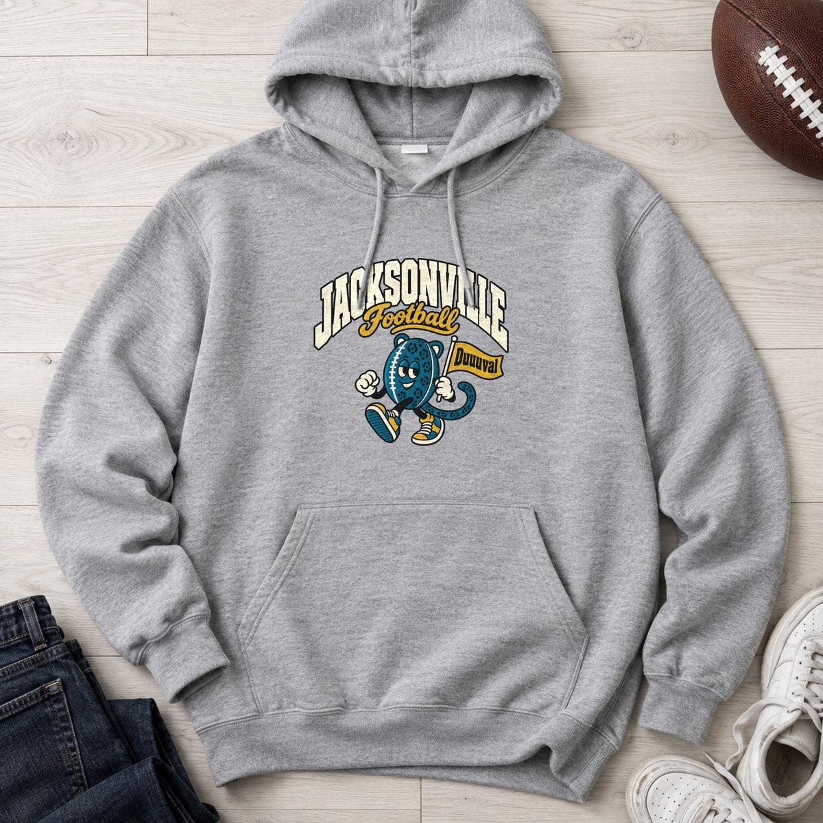 Jacksonville Football Retro Mascot Hoodie in Sport Grey