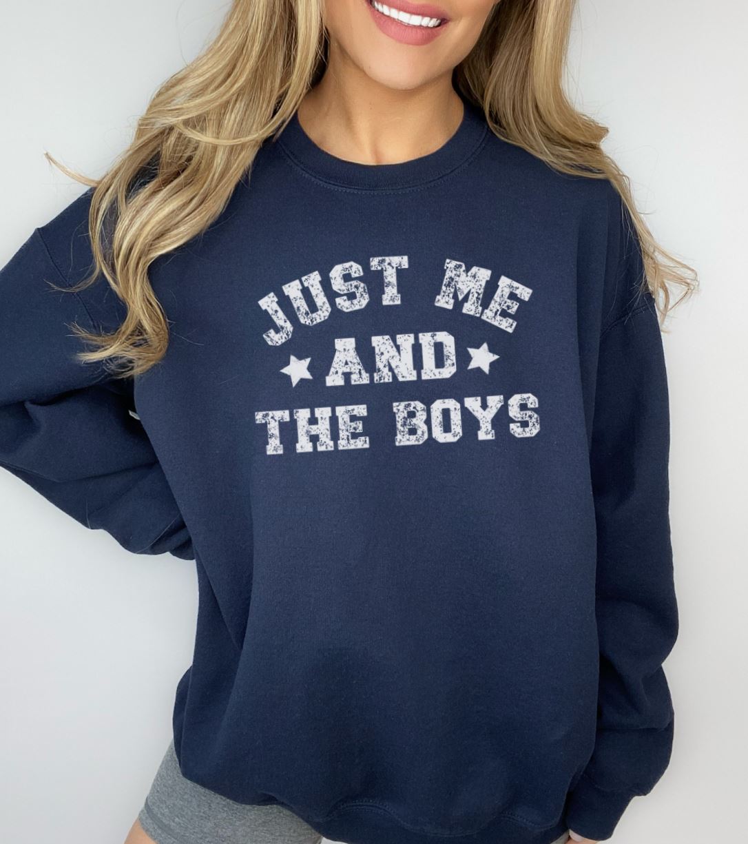 Cute "Just Me And The Boys" Crewneck Sweatshirt, Boy Mom Sweatshirt, Mom Of Boys, Outnumbered, Me and the Boys, Cozy Funny Sweatshirt