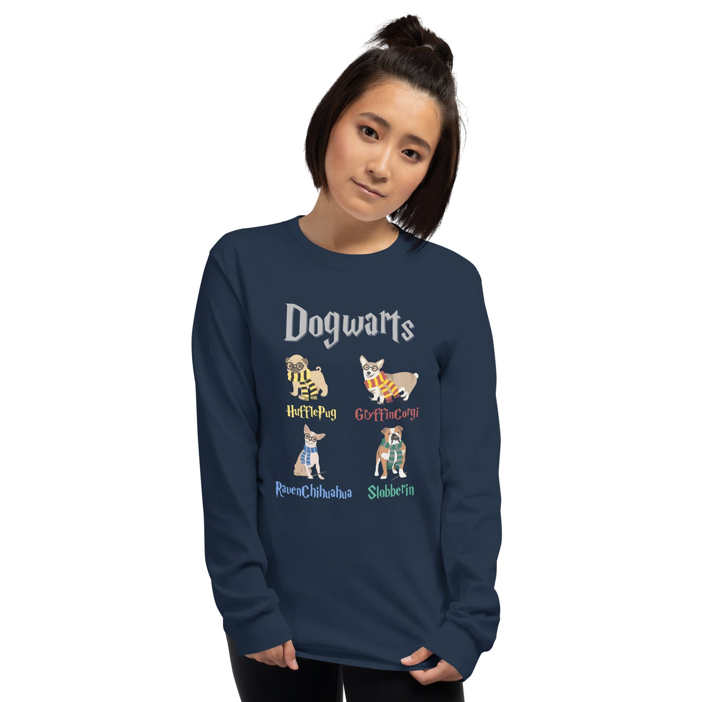 Funny Harry Potter Inspired Long Sleeve T-Shirt, Dogwarts Houses, Harry Potter & Dog Lover Shirt, Corgi, Pug, Chihuahua, Bulldog, Unisex Long Sleeve Shirt