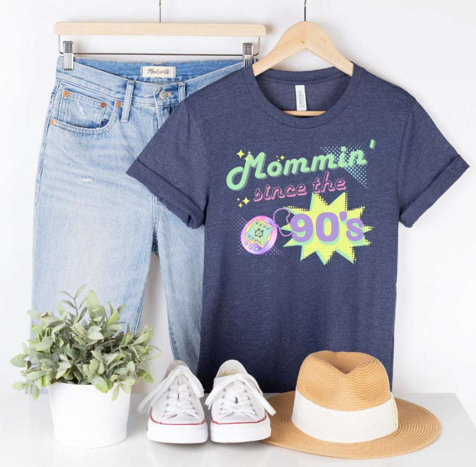 Funny 90's Tamagotchi Inspired Shirt - Mommin' Since The 90's, Nostalgic Shirt, Vintage Shirt, 90's Party, Funny Mom Shirt, Millennial, 90s Kid, Unisex Bella Canvas T-Shirts