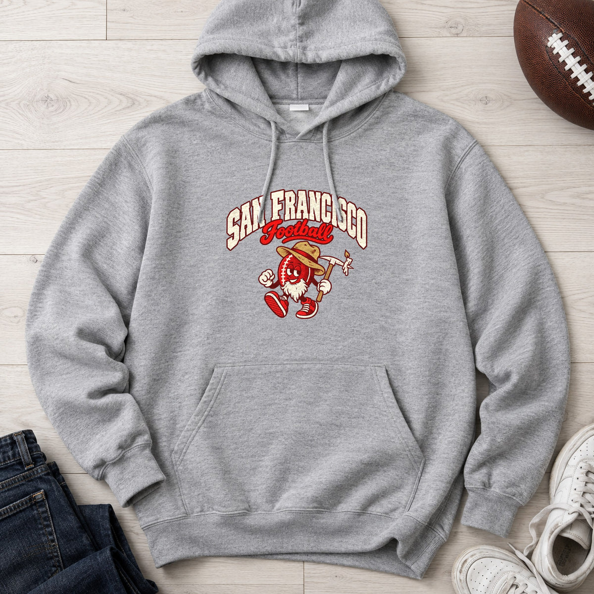 San Francisco Football Retro Mascot Hoodie in Sport Grey