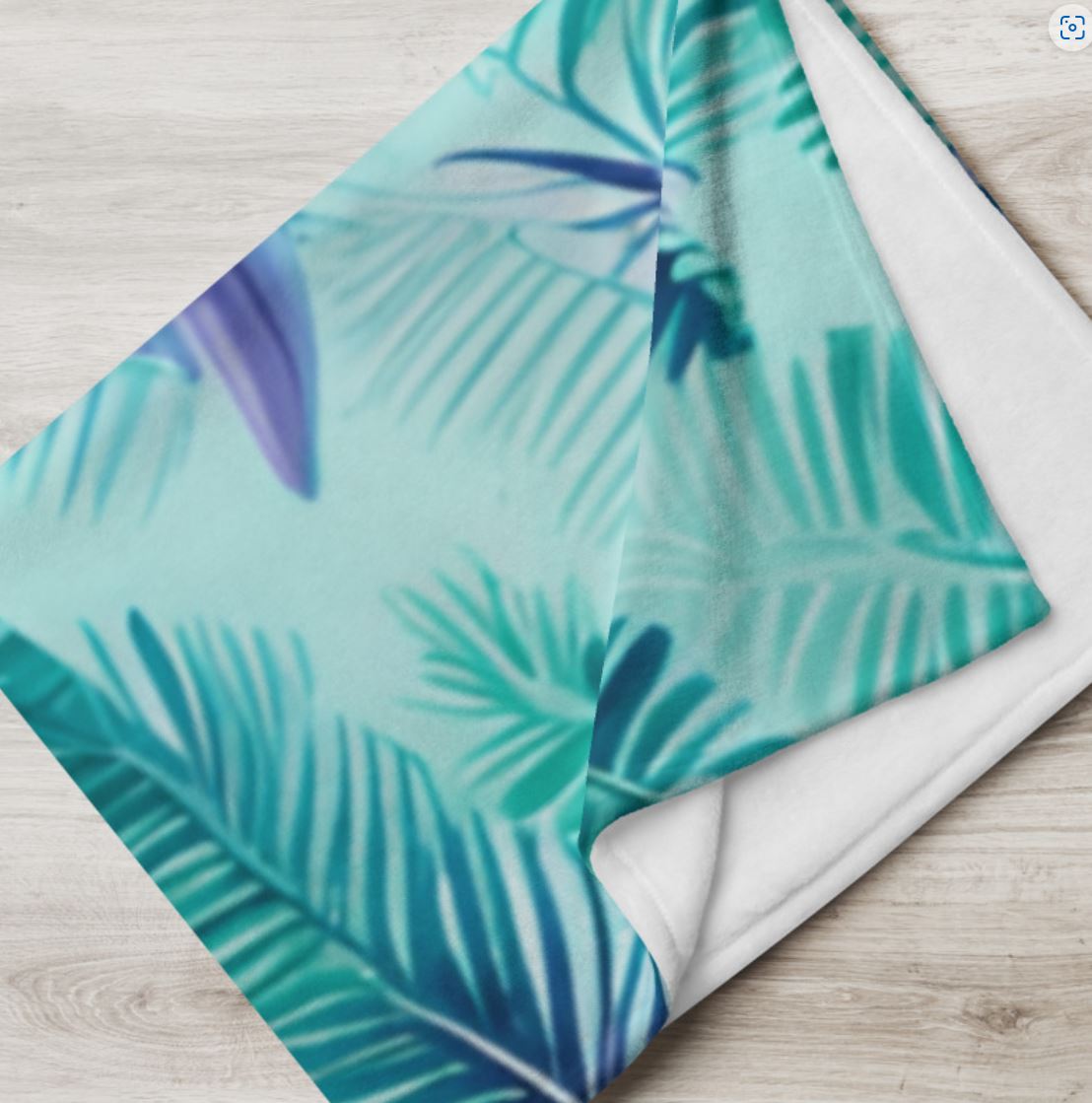 Soft Silk Touch Throw Blanket - Tropical Palm Leaves, Teal, Aqua, Purple, Pastel Colors, Cozy Bright Colored Blanket