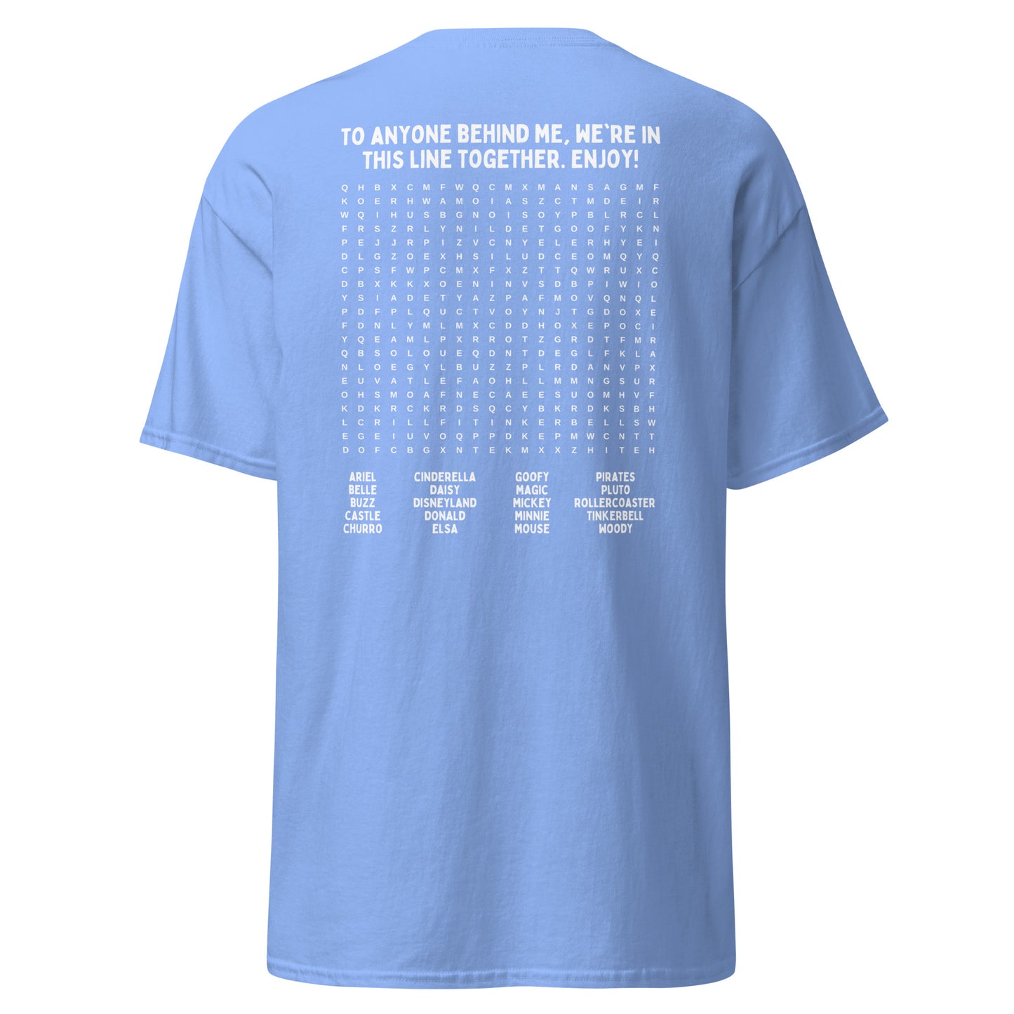 Interactive Disneyland T-Shirt - Fun Word Search Puzzle on Back - Waiting In Line Game, Unisex Gildan T-Shirts