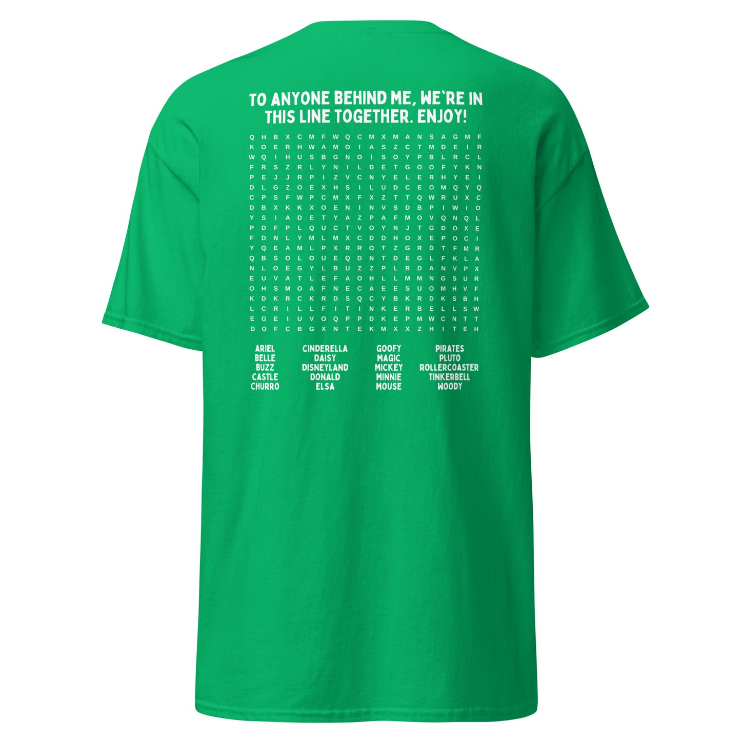Interactive Disneyland T-Shirt - Fun Word Search Puzzle on Back - Waiting In Line Game, Unisex Gildan T-Shirts