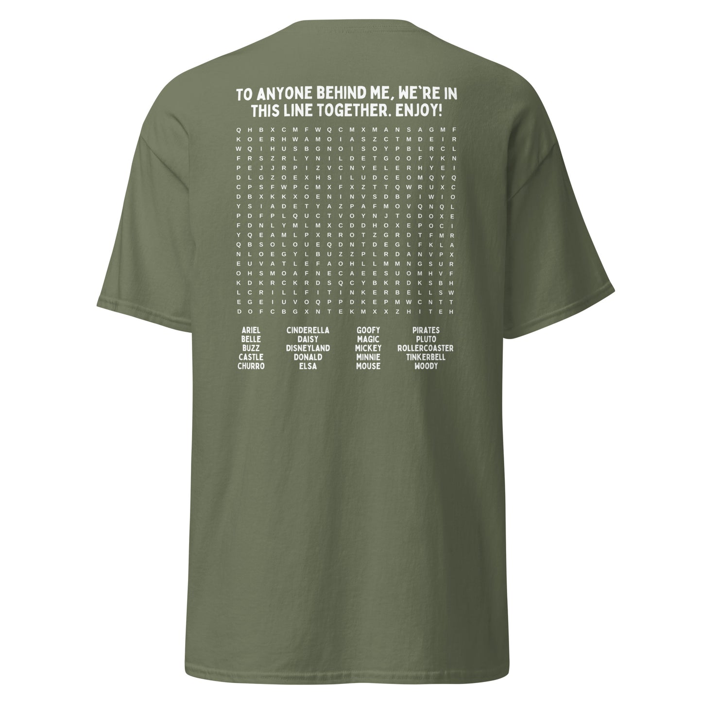 Interactive Disneyland T-Shirt - Fun Word Search Puzzle on Back - Waiting In Line Game, Unisex Gildan T-Shirts
