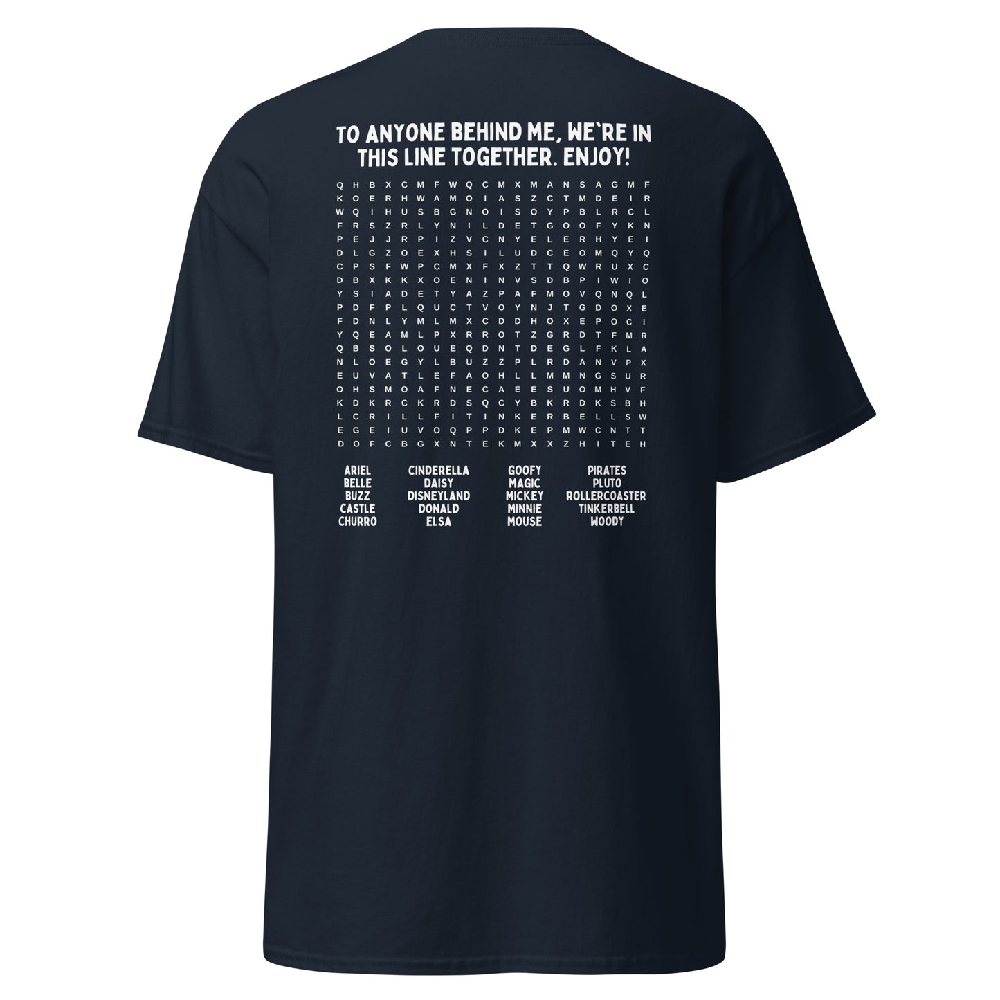 Interactive Disneyland T-Shirt - Fun Word Search Puzzle on Back - Waiting In Line Game, Unisex Gildan T-Shirts