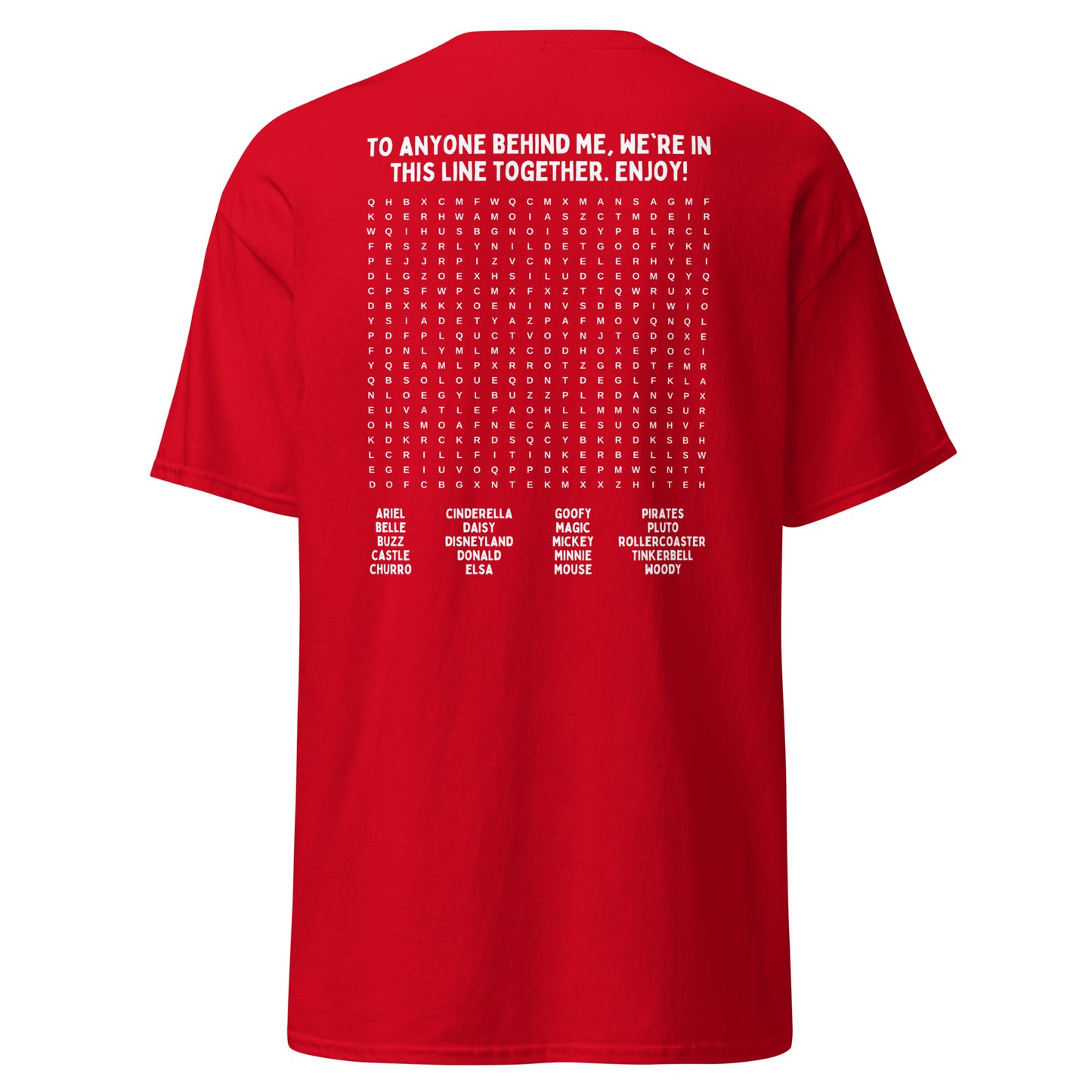 Interactive Disneyland T-Shirt - Fun Word Search Puzzle on Back - Waiting In Line Game, Unisex Gildan T-Shirts