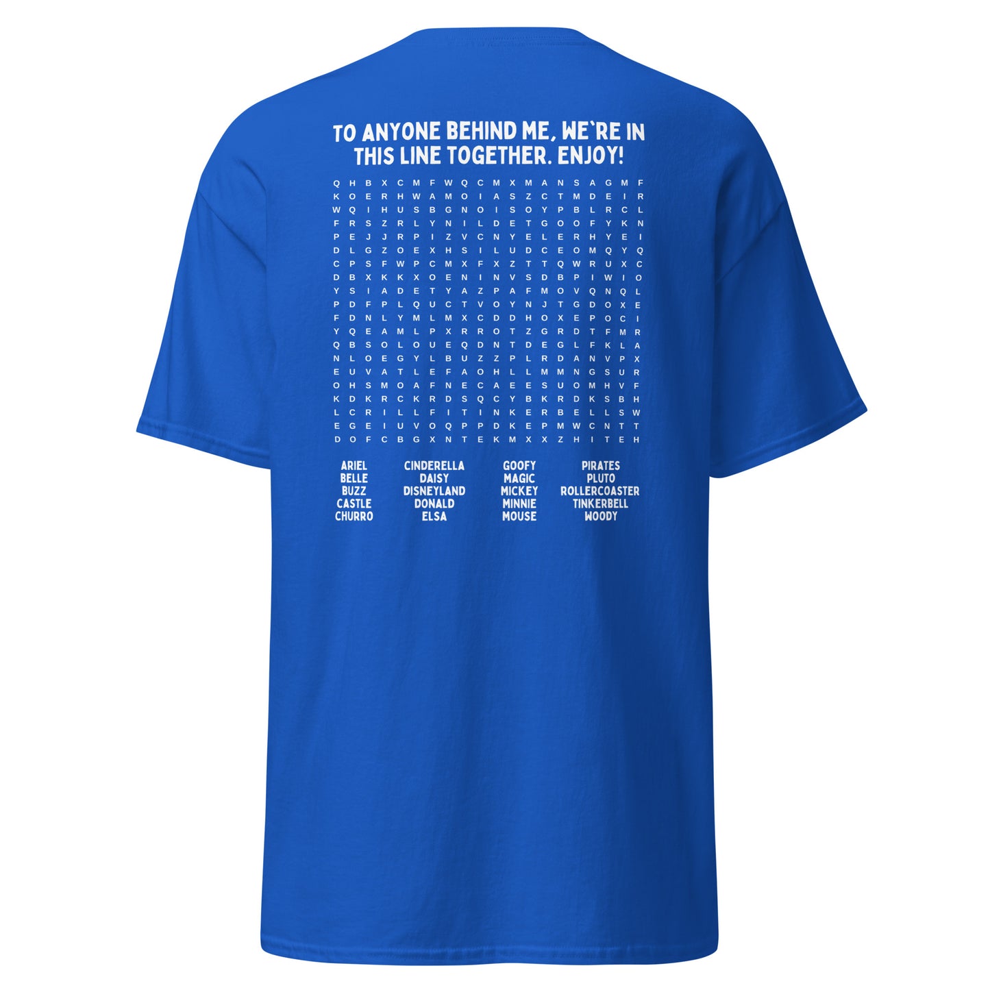 Interactive Disneyland T-Shirt - Fun Word Search Puzzle on Back - Waiting In Line Game, Unisex Gildan T-Shirts