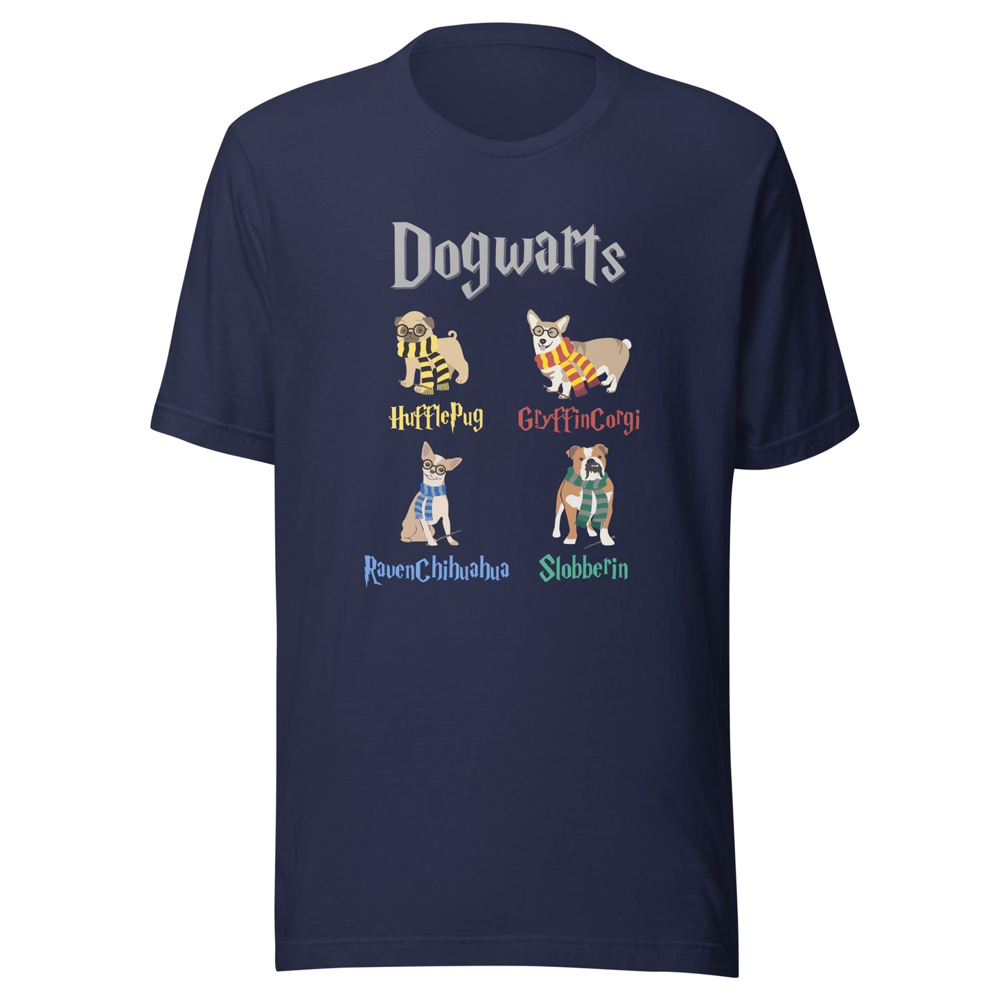 Funny Harry Potter Inspired T-Shirt, Dogwarts Houses, Harry Potter & Dog Lover Shirt, Corgi, Pug, Chihuahua, Bulldog Graphic Tee, Unisex Bella Canvas T-Shirts