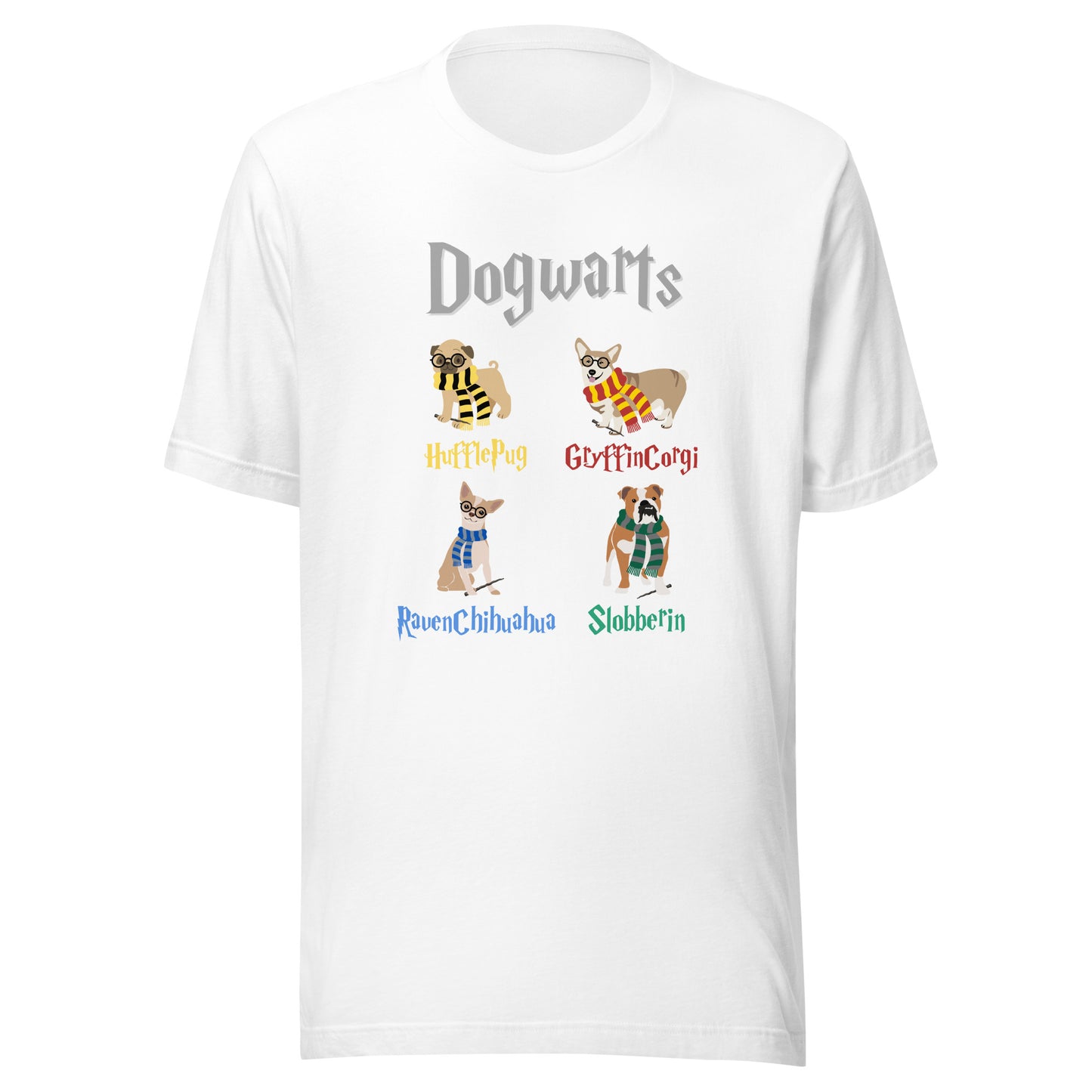 Funny Harry Potter Inspired T-Shirt, Dogwarts Houses, Harry Potter & Dog Lover Shirt, Corgi, Pug, Chihuahua, Bulldog Graphic Tee, Unisex Bella Canvas T-Shirts