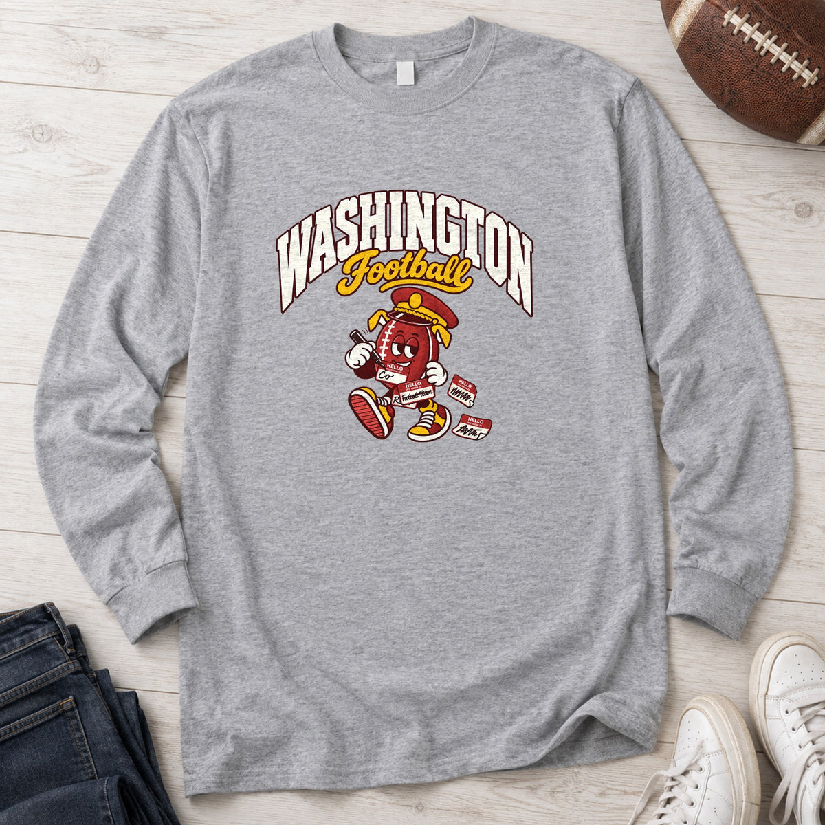 Washington Football Retro Mascot Long Sleeve in Sport Grey