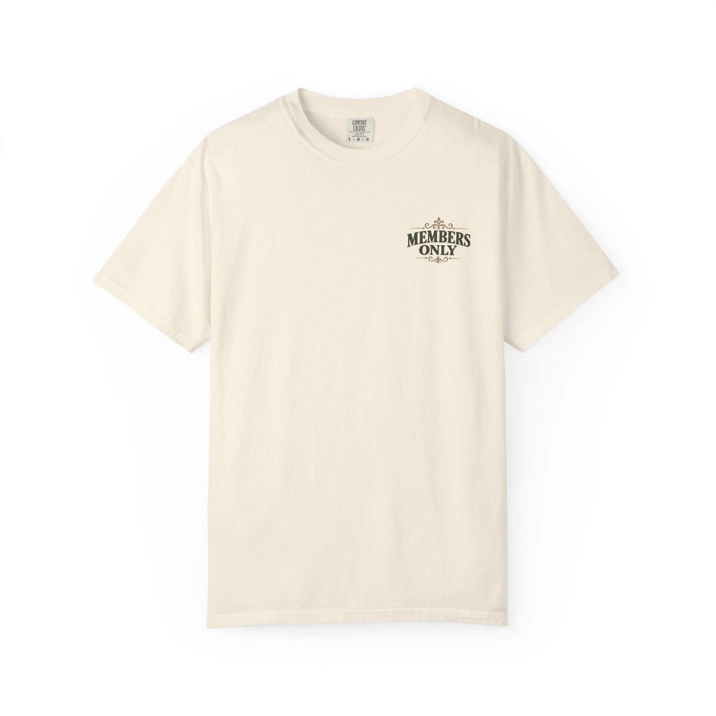 Funny Disneyland inspired Members Only front pocket design on Club 32.9 Comfort Colors shirt
