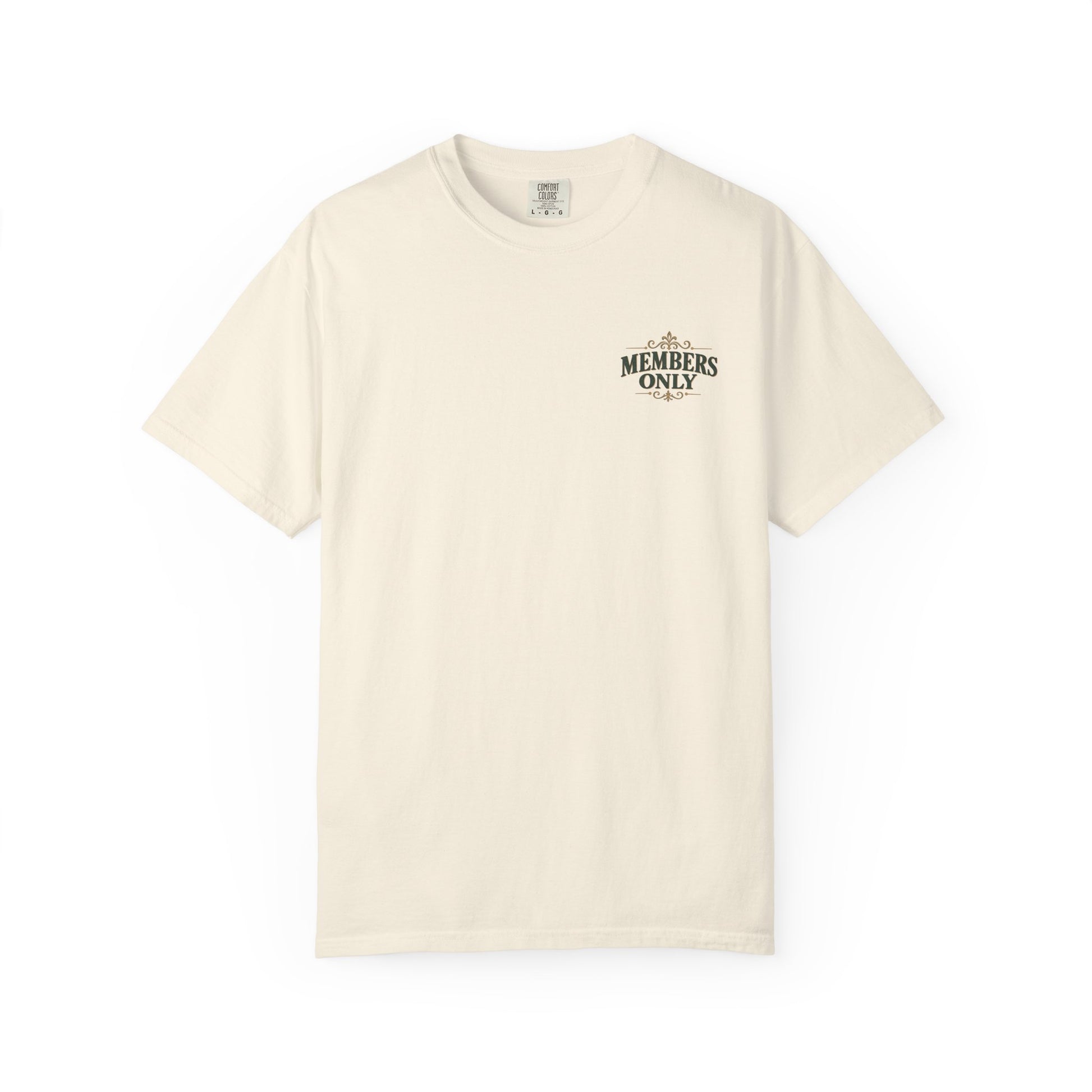 Funny Disneyland inspired Members Only front pocket design on Club 32.9 Comfort Colors shirt