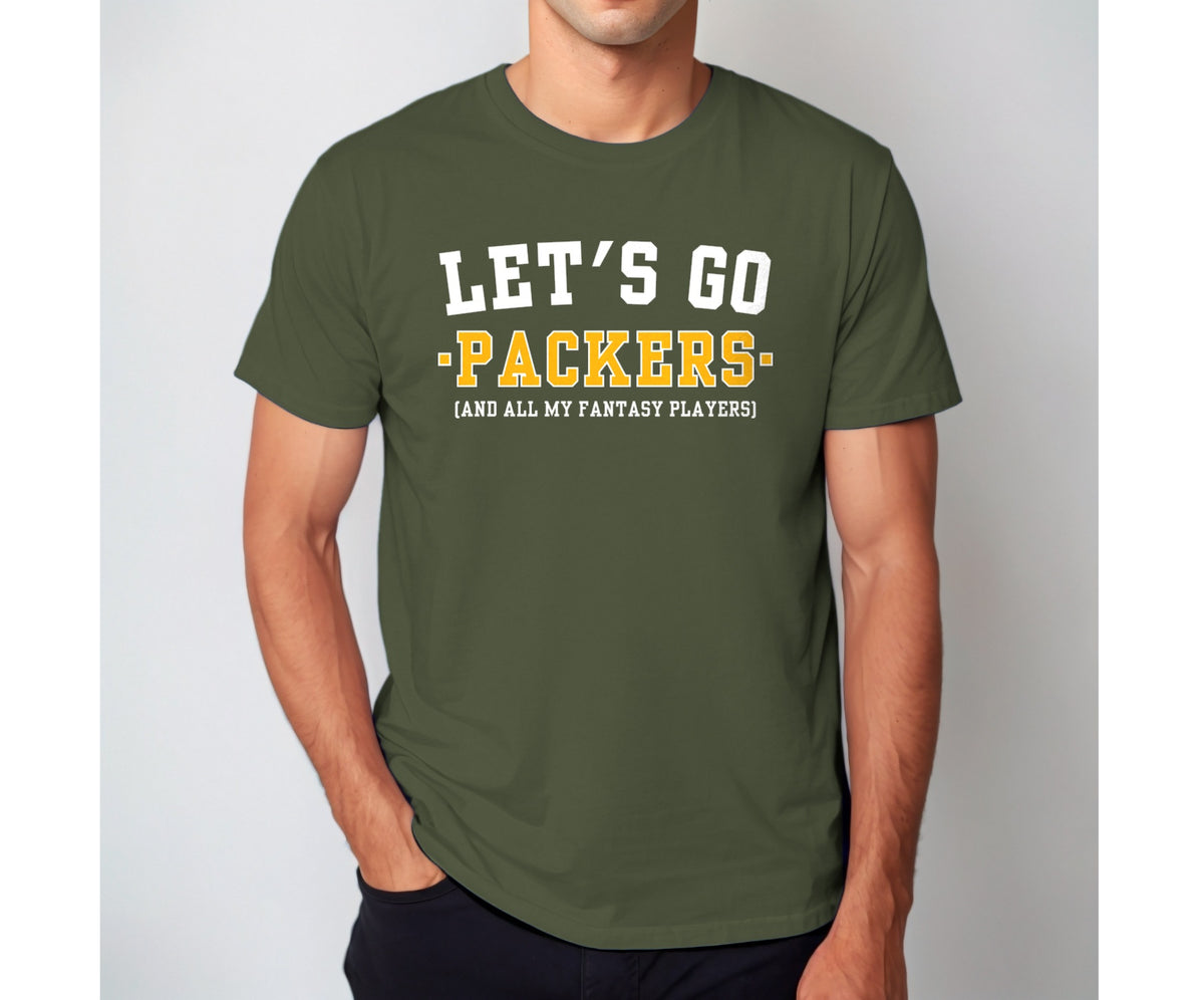 Let's Go Packers Fantasy Football Shirt — Military Green