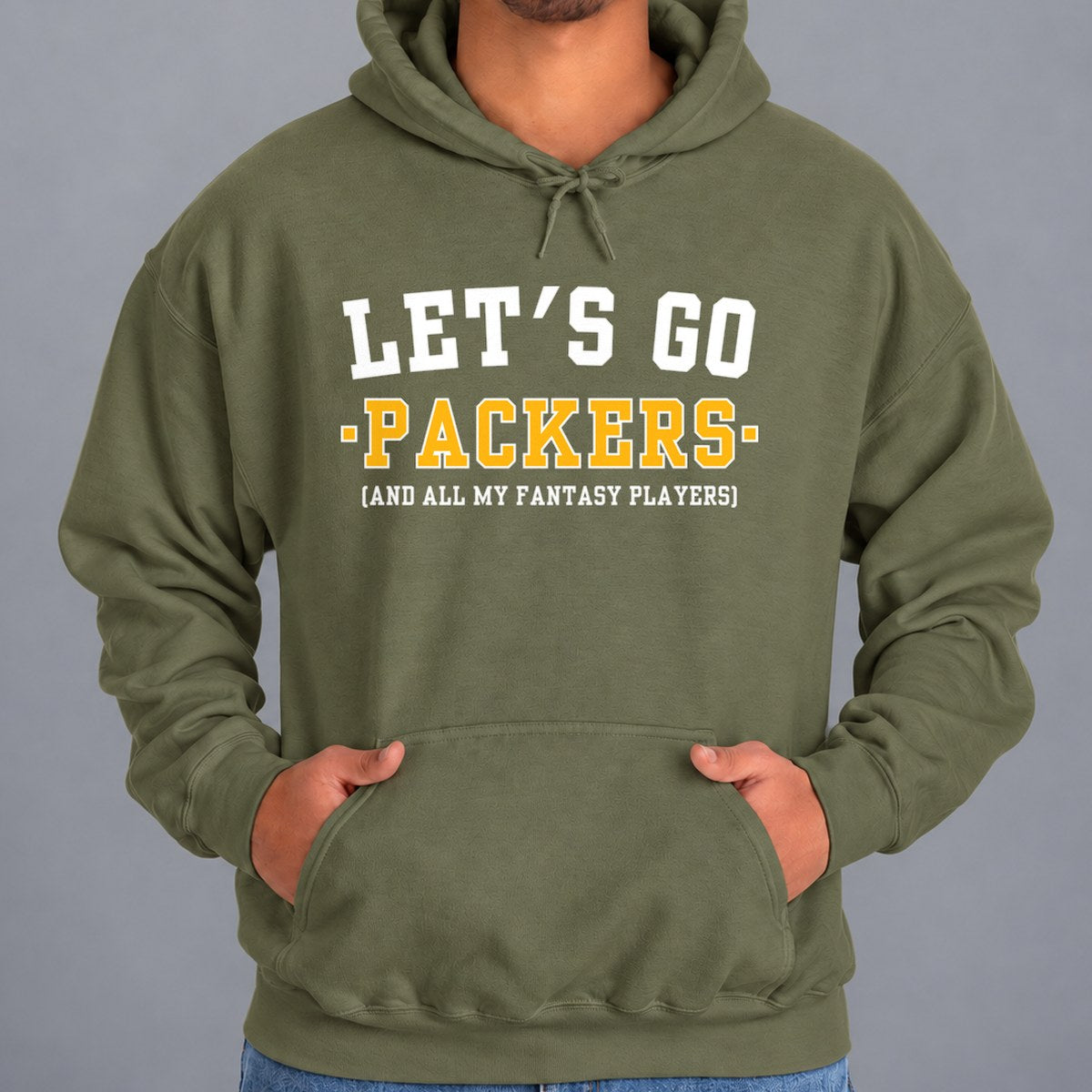 Let's Go Packers Fantasy Football Hoodie — Military Green