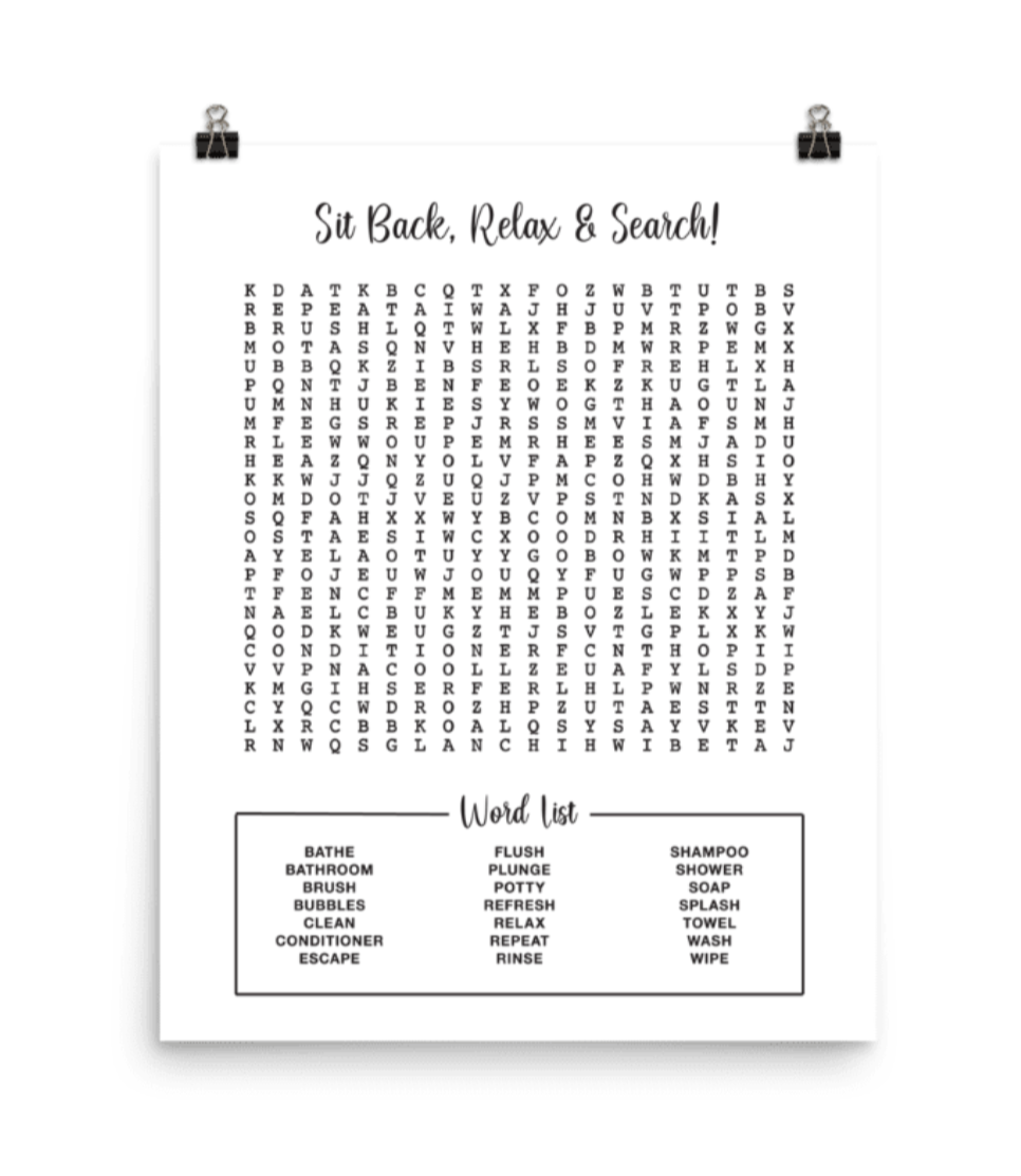 Funny Bathroom Word Search Wall Decor - 16" x 20"
