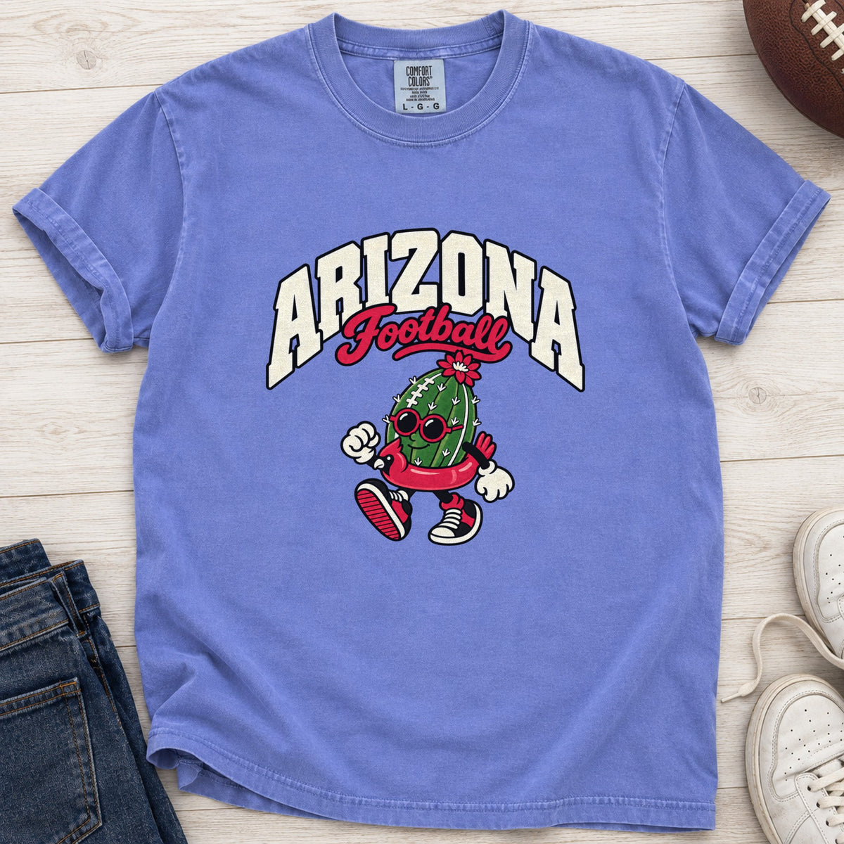 Arizona Football Retro Mascot T-Shirt in Comfort Colors Flo Blue