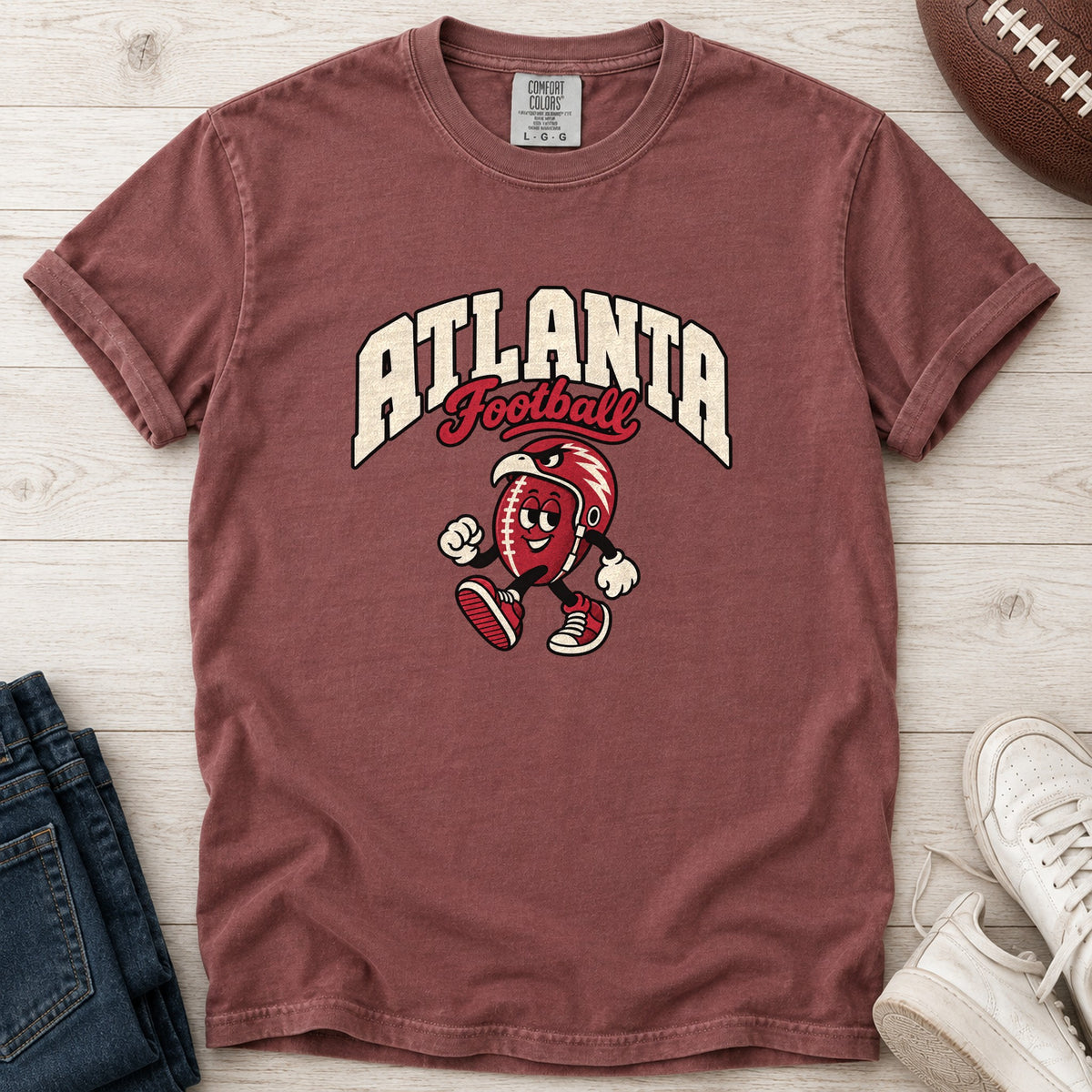 Atlanta Football Retro Mascot T-Shirt in Comfort Colors Brick