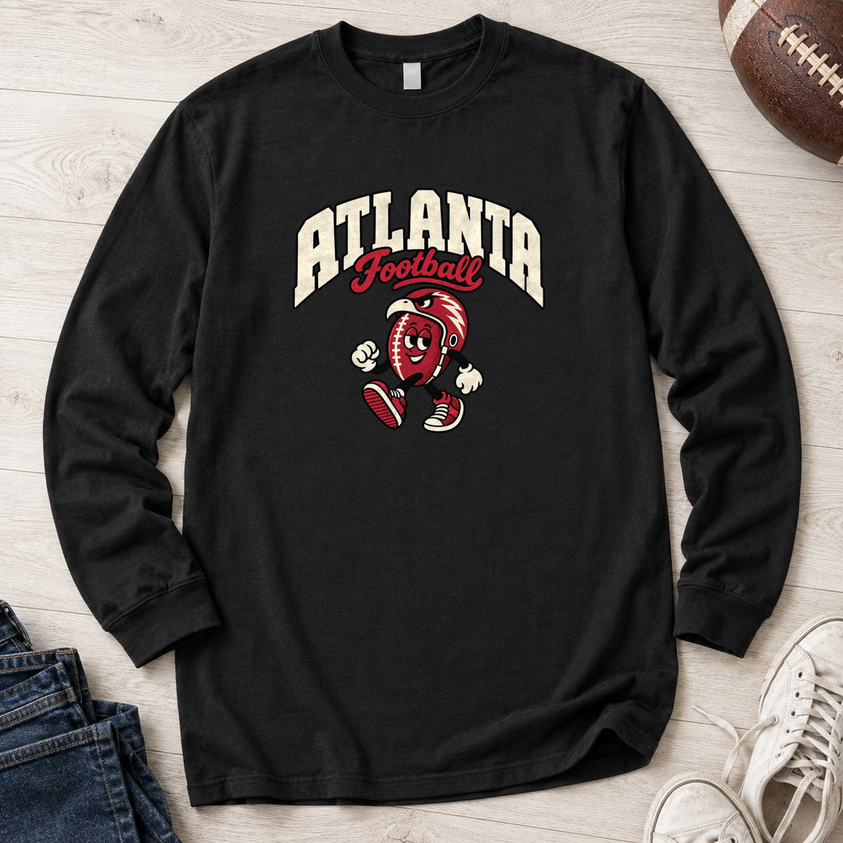 Atlanta Football Retro Mascot Long Sleeve in Black