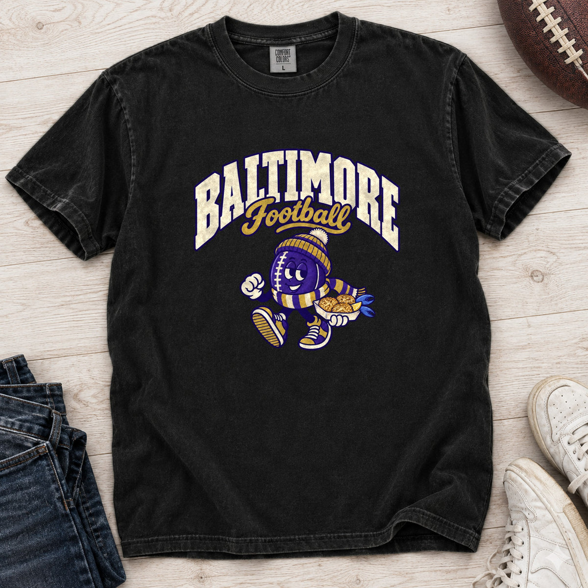 Baltimore Football Retro Mascot T-Shirt in Comfort Colors Black