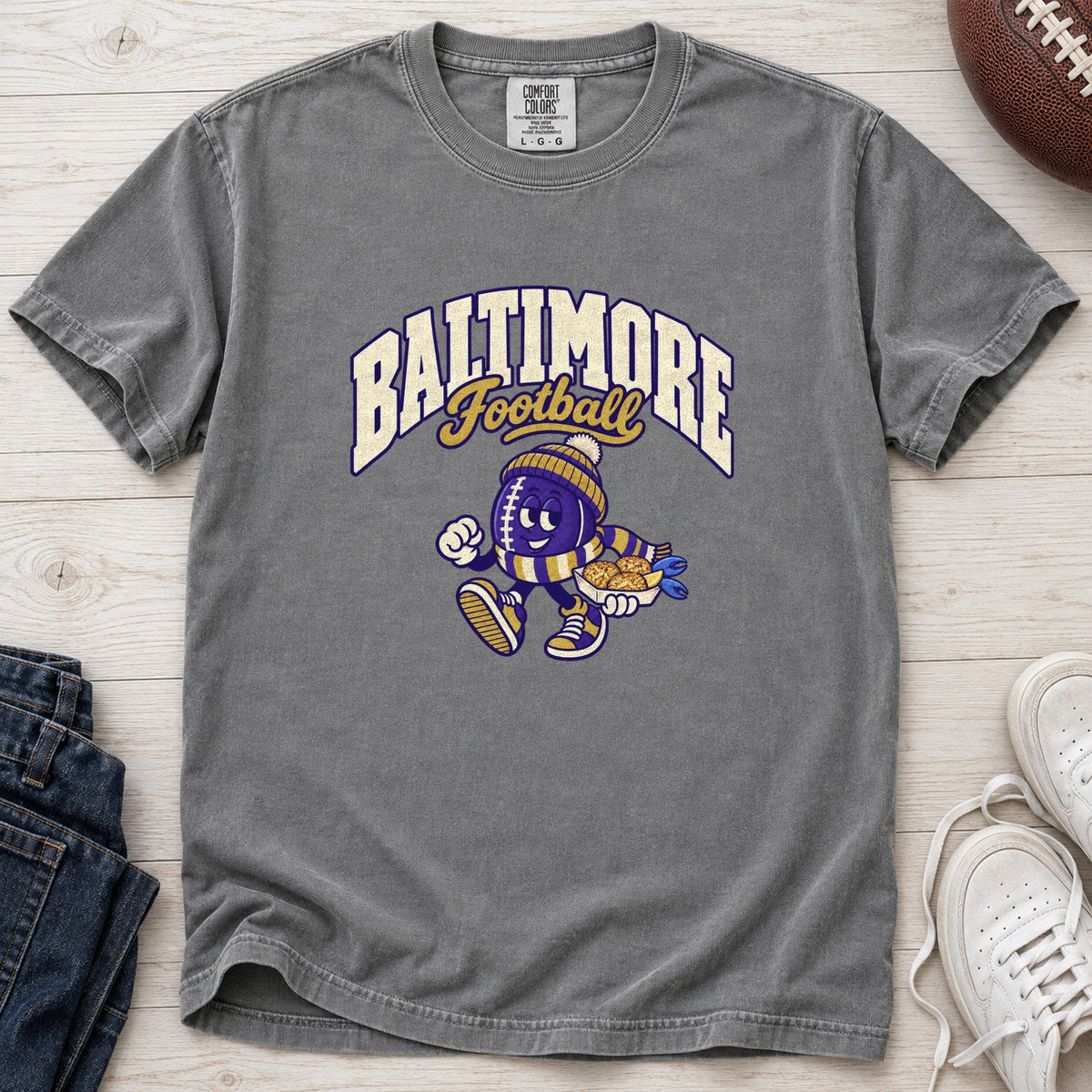 Baltimore Football Retro Mascot T-Shirt in Comfort Colors Grey