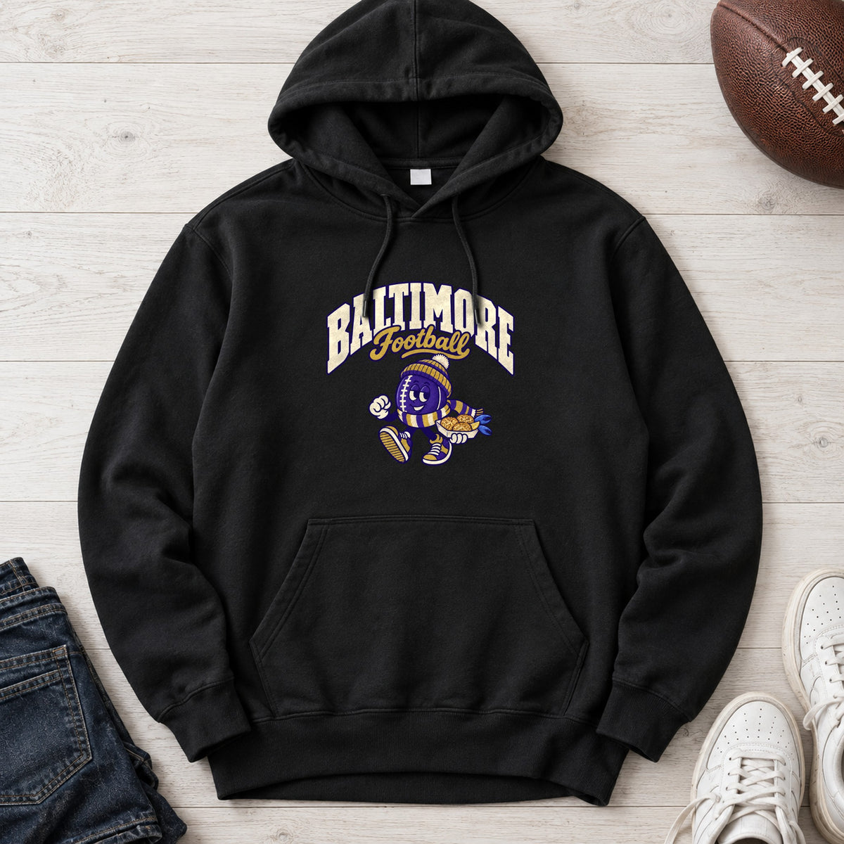 Baltimore Football Retro Mascot Hoodie in Black