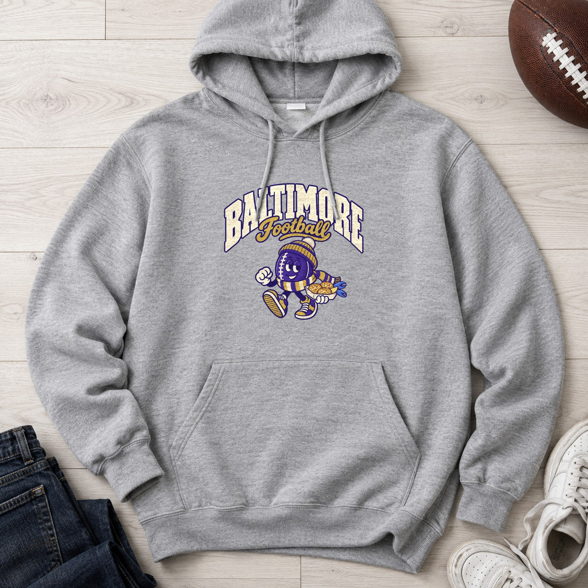 Baltimore Football Retro Mascot Hoodie in Sport Grey