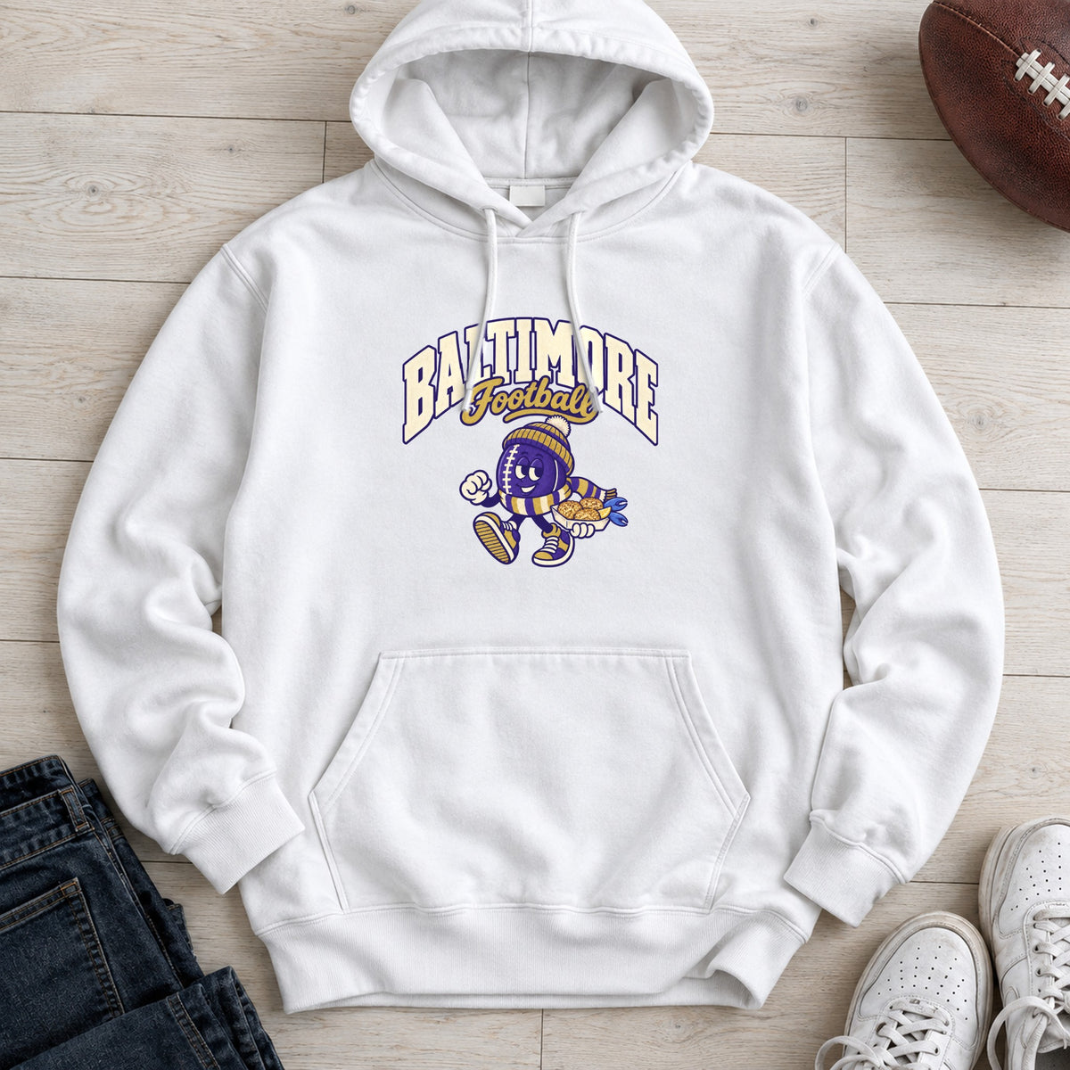Baltimore Football Retro Mascot Hoodie in White