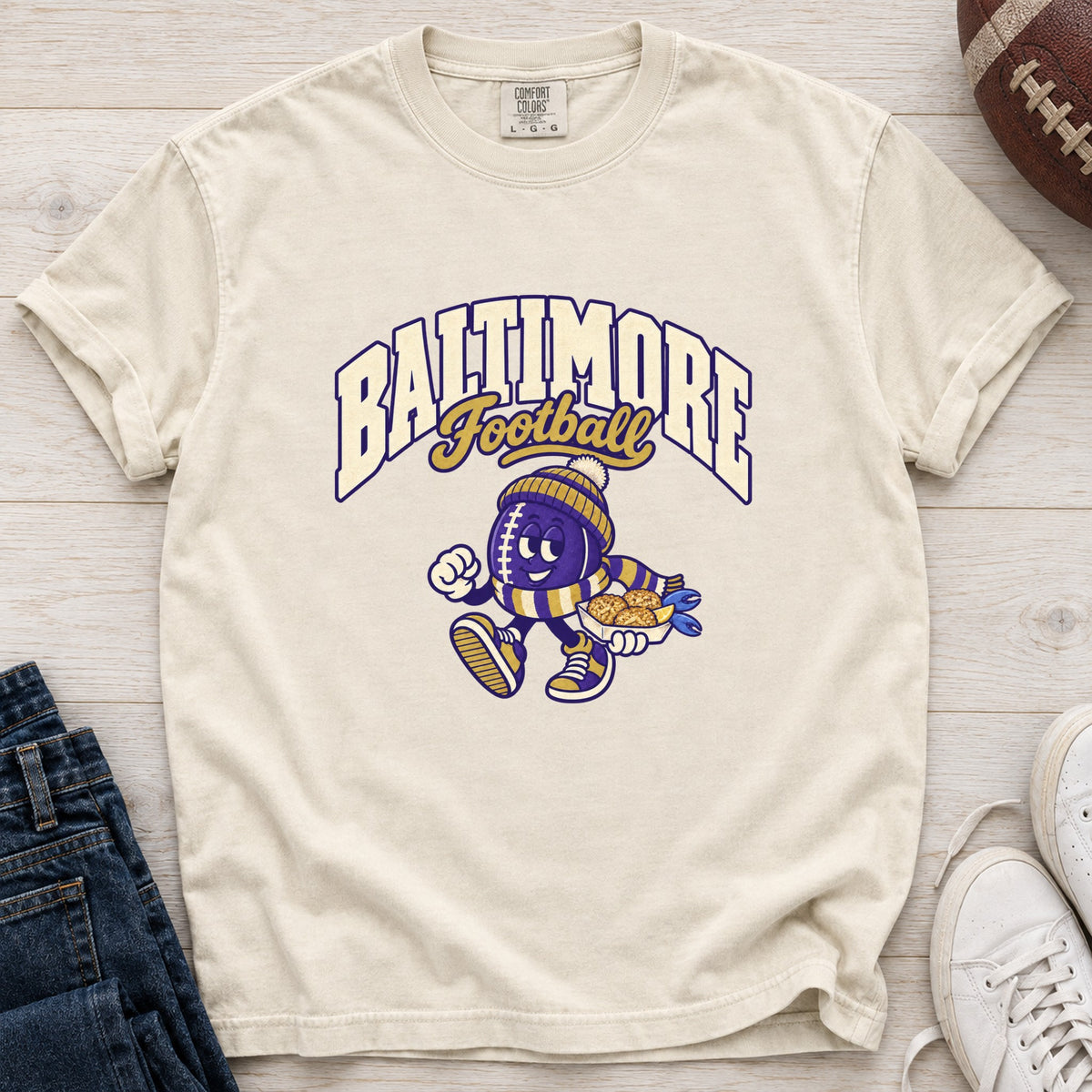 Baltimore Football Retro Mascot T-Shirt in Comfort Colors Ivory