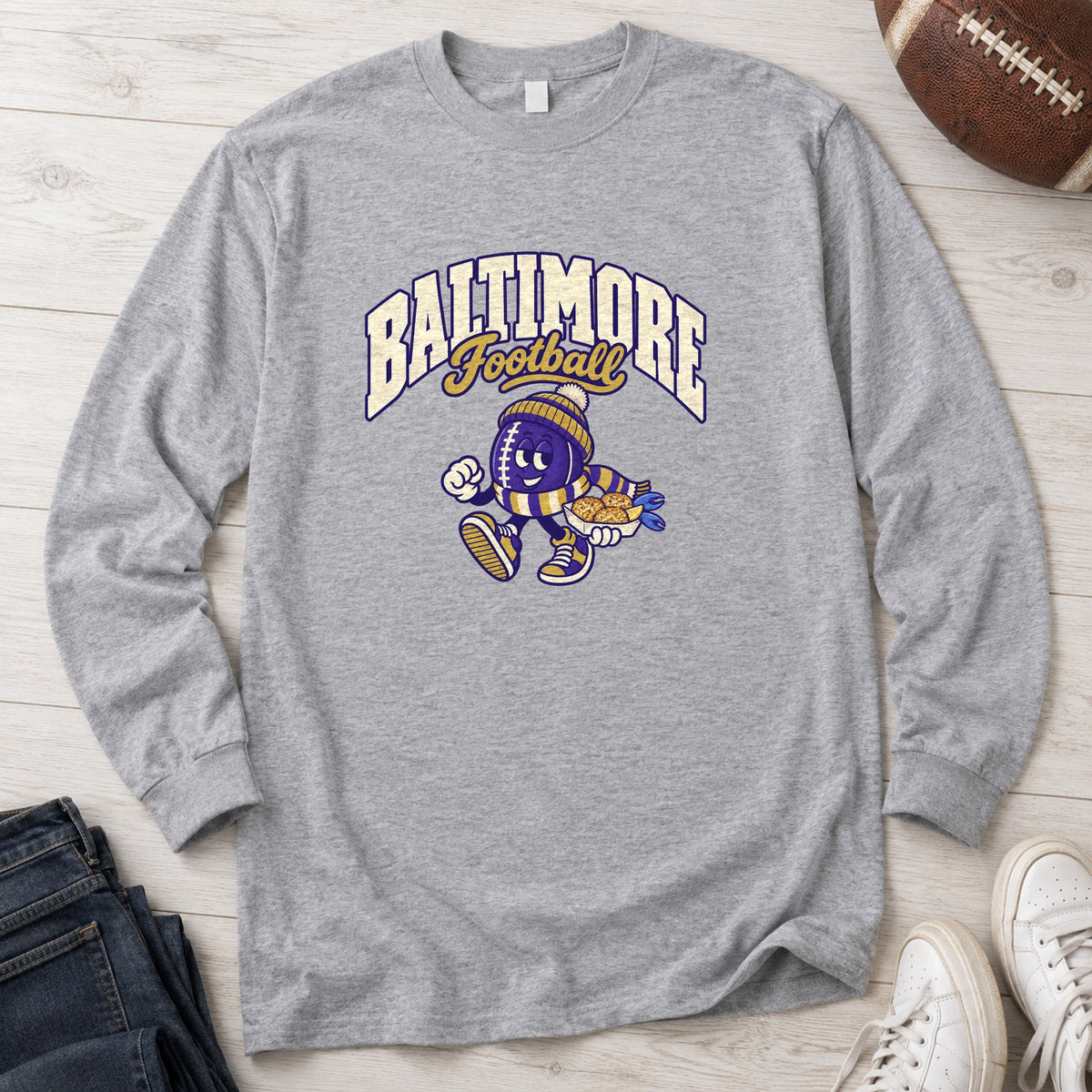 Baltimore Football Retro Mascot Long Sleeve in Sport Grey