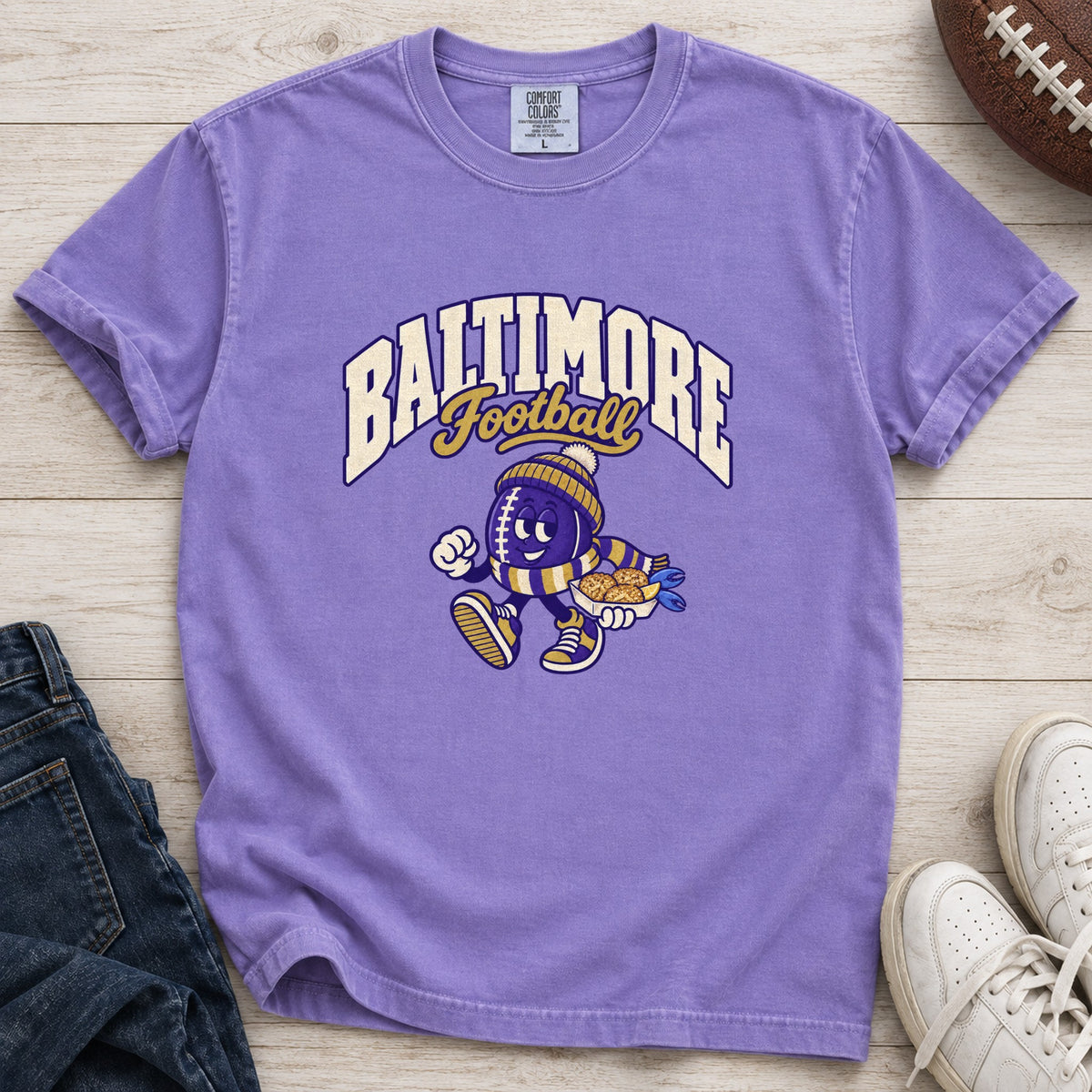 Baltimore Football Retro Mascot T-Shirt in Comfort Colors Violet
