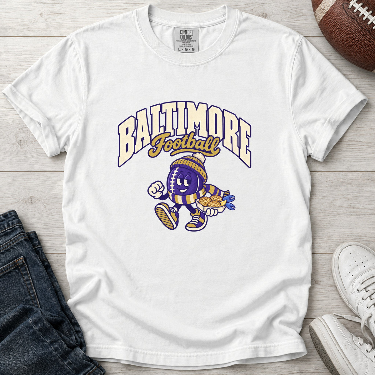 Baltimore Football Retro Mascot T-Shirt in Comfort Colors White