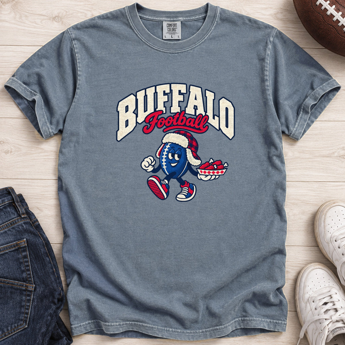 Buffalo Football Retro Mascot T-Shirt in Comfort Colors Blue Jean