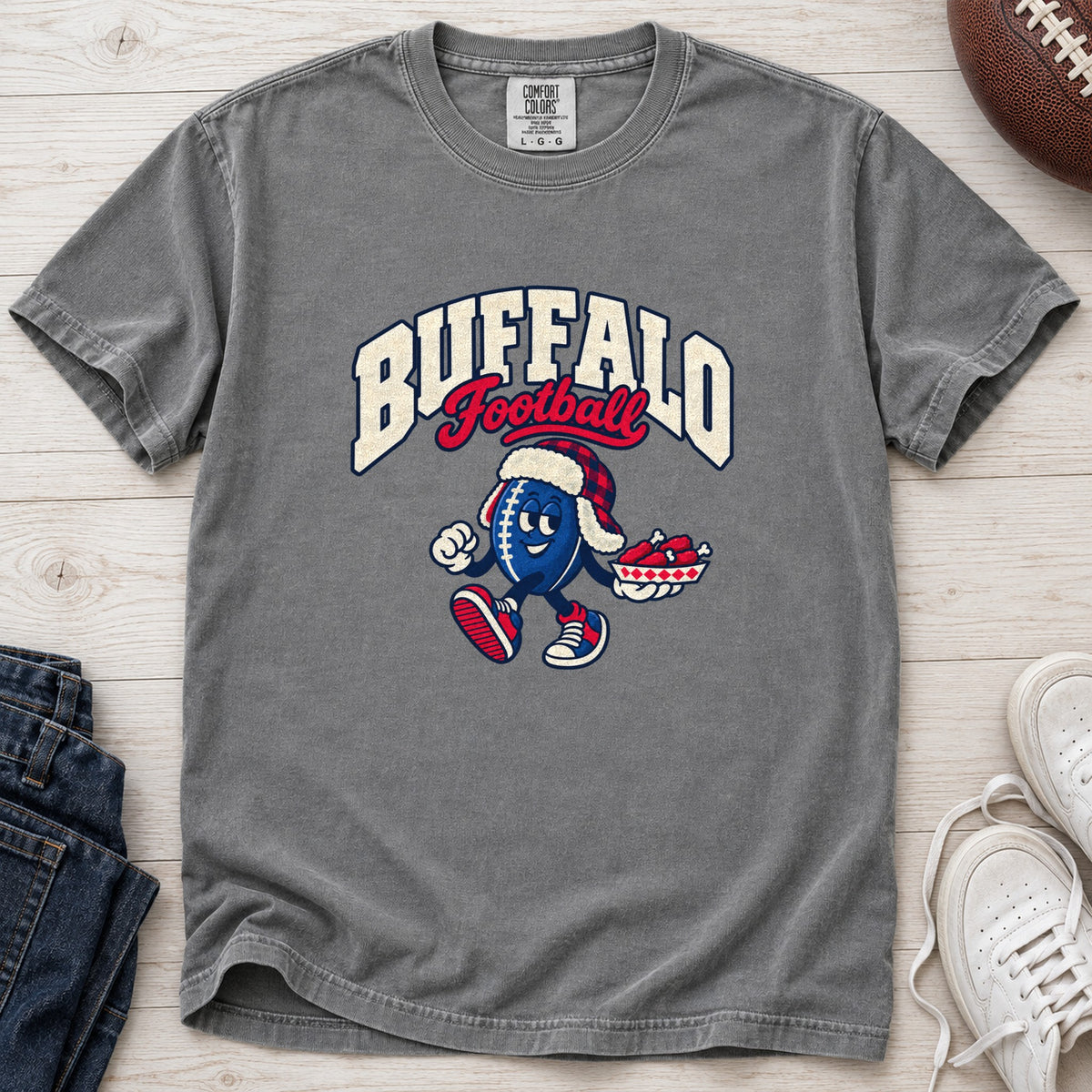 Buffalo Football Retro Mascot T-Shirt in Comfort Colors Grey