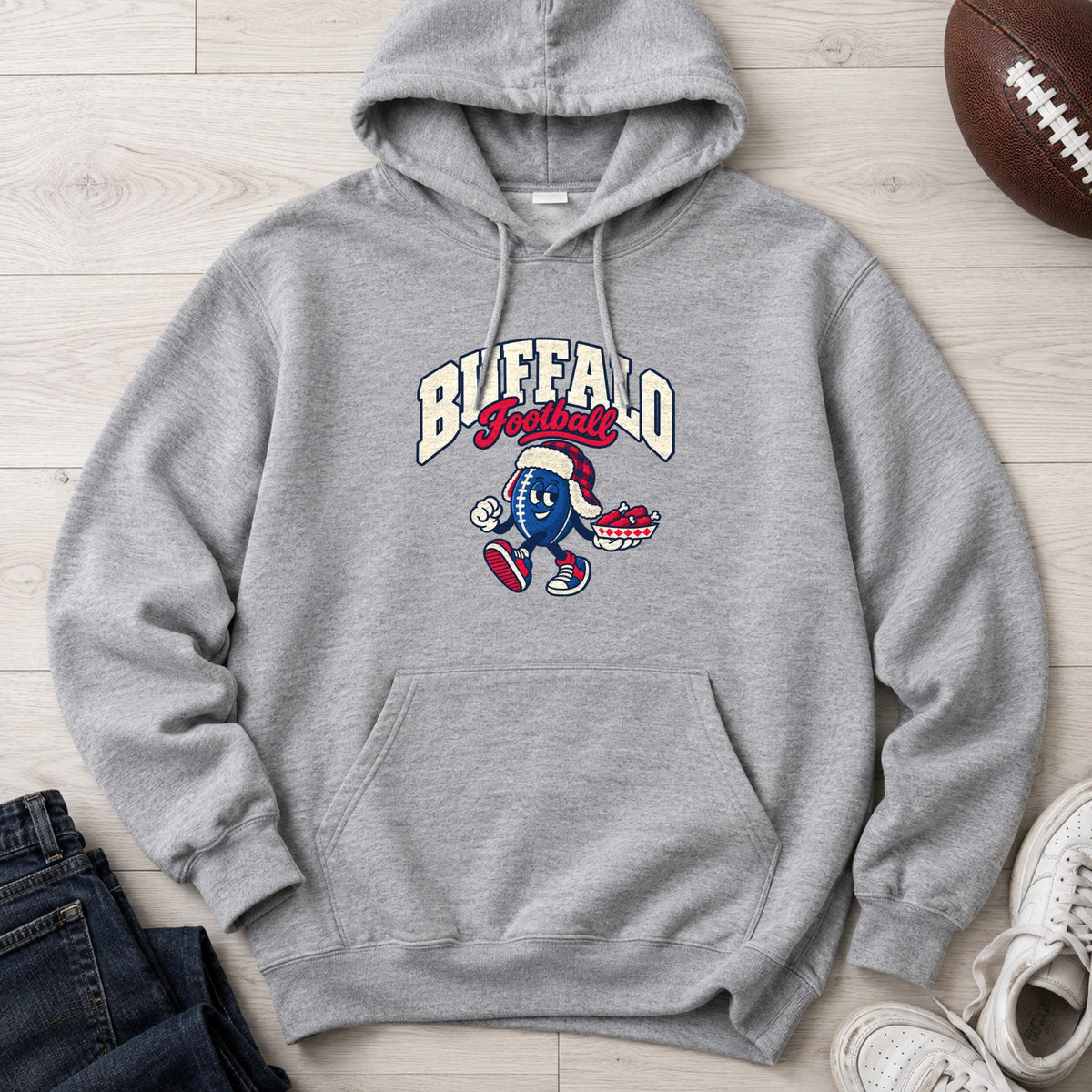 Buffalo Football Retro Mascot Hoodie in Sport Grey