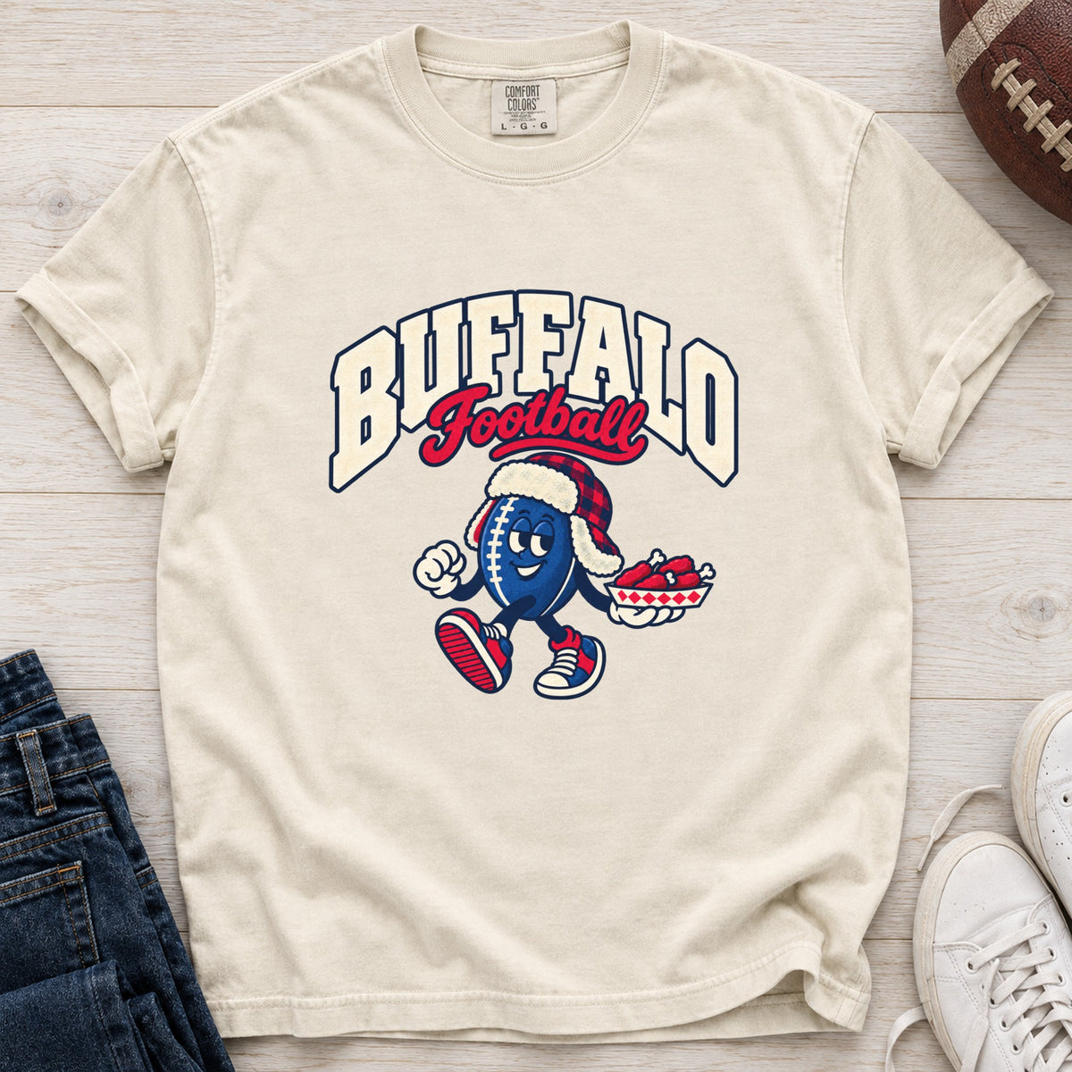 Buffalo Football Retro Mascot T-Shirt in Comfort Colors Ivory