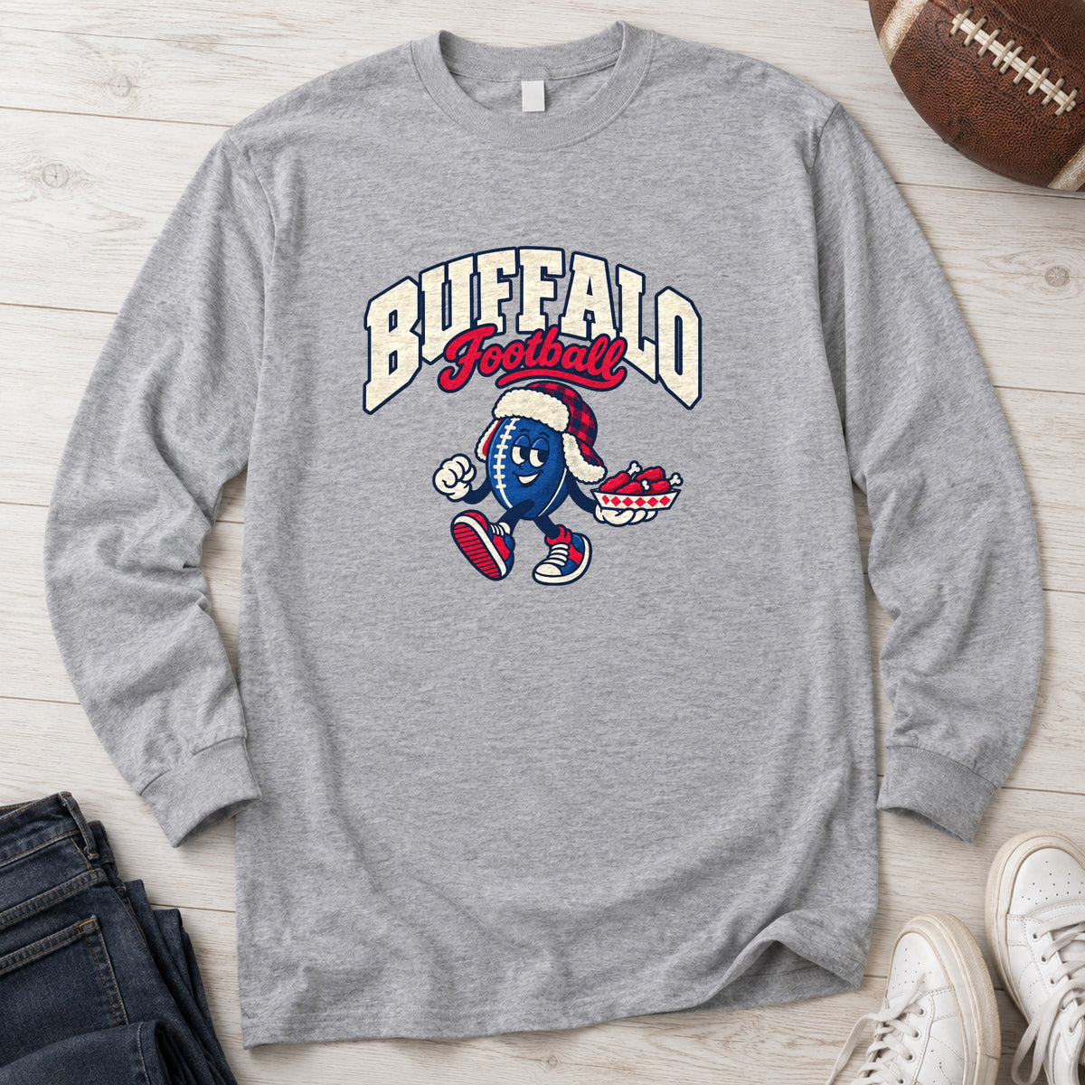 Buffalo Football Retro Mascot Long Sleeve in Sport Grey