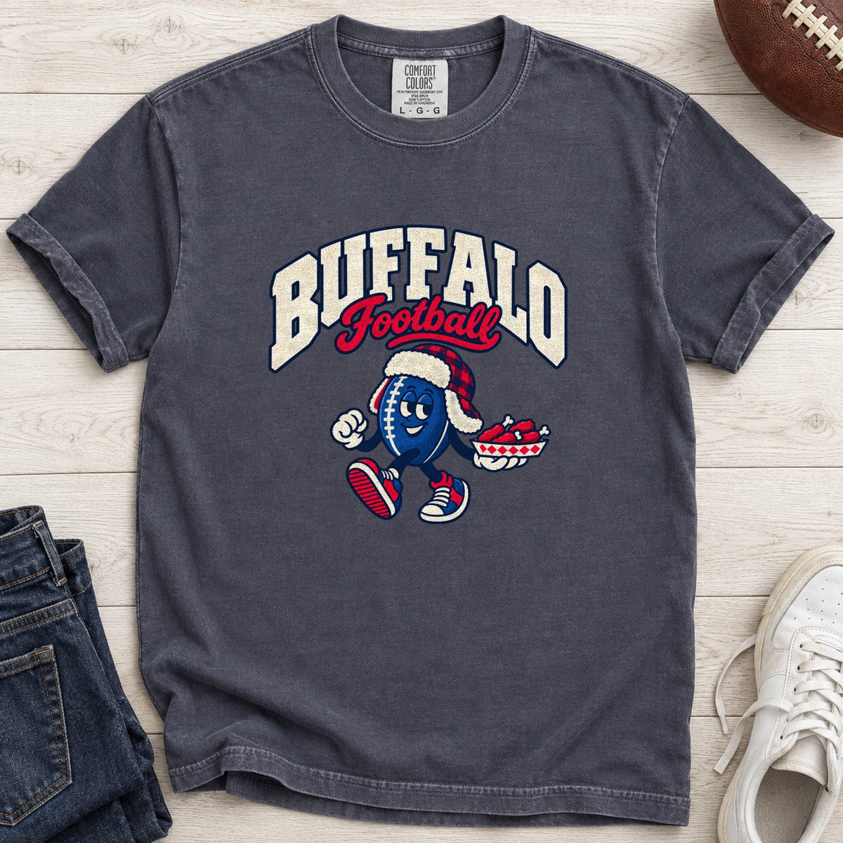 Buffalo Football Retro Mascot T-Shirt in Comfort Colors Navy