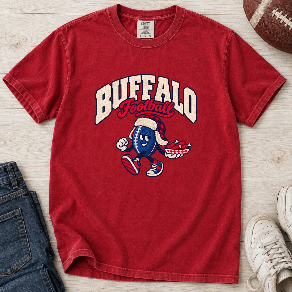 Buffalo Football Retro Mascot T-Shirt in Comfort Colors Red