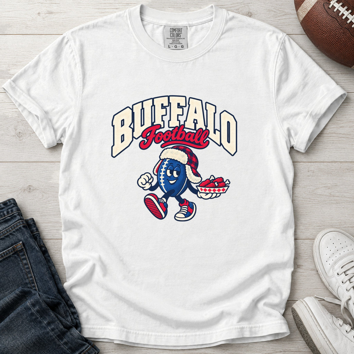 Buffalo Football Retro Mascot T-Shirt in Comfort Colors White